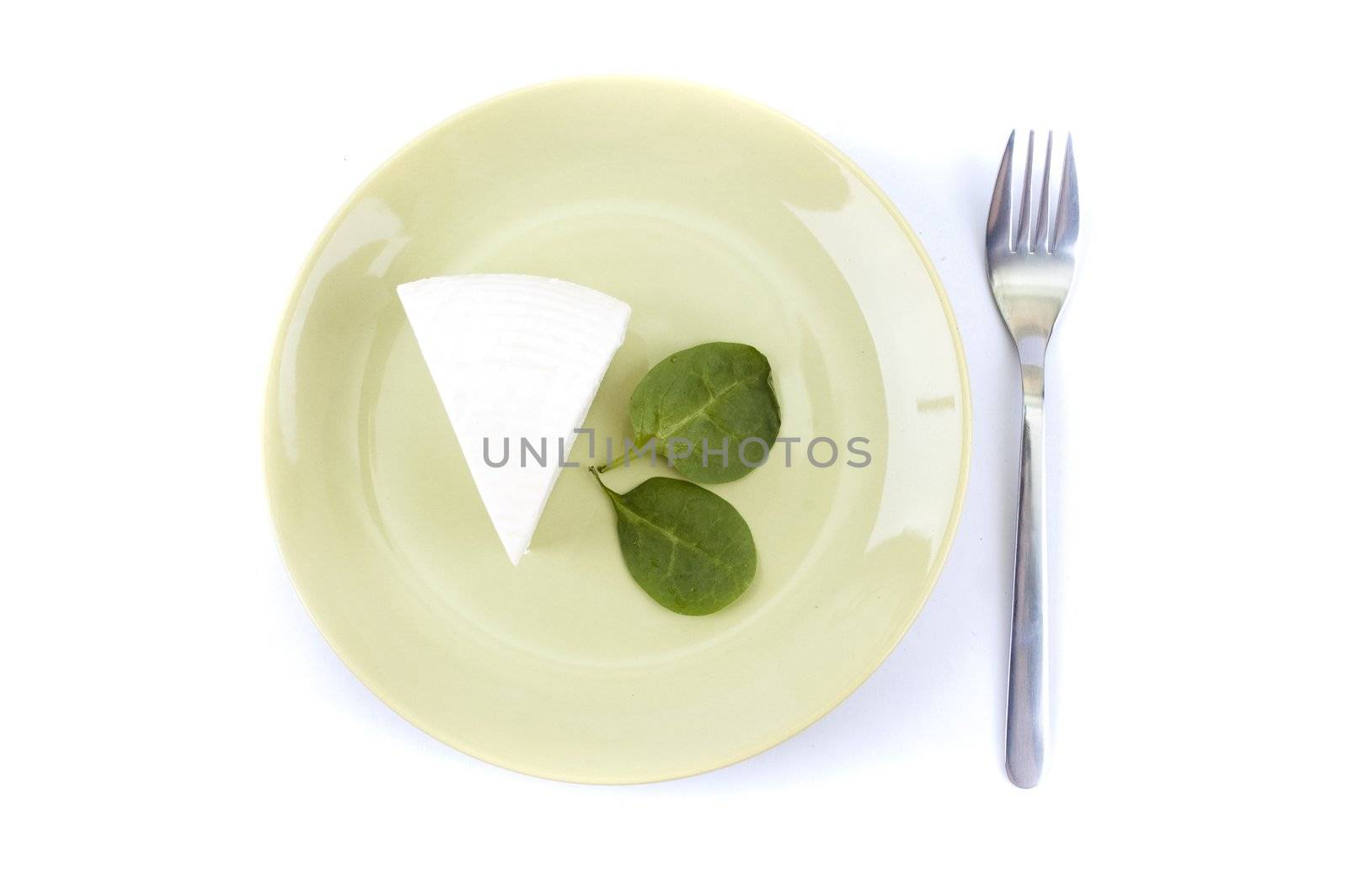 cheese and spinach on a green plate by Triphka