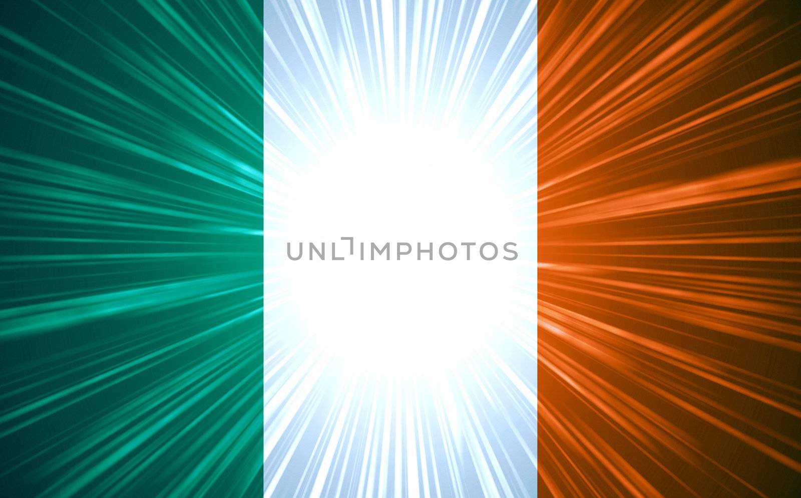 Irish flag with light rays abstract background