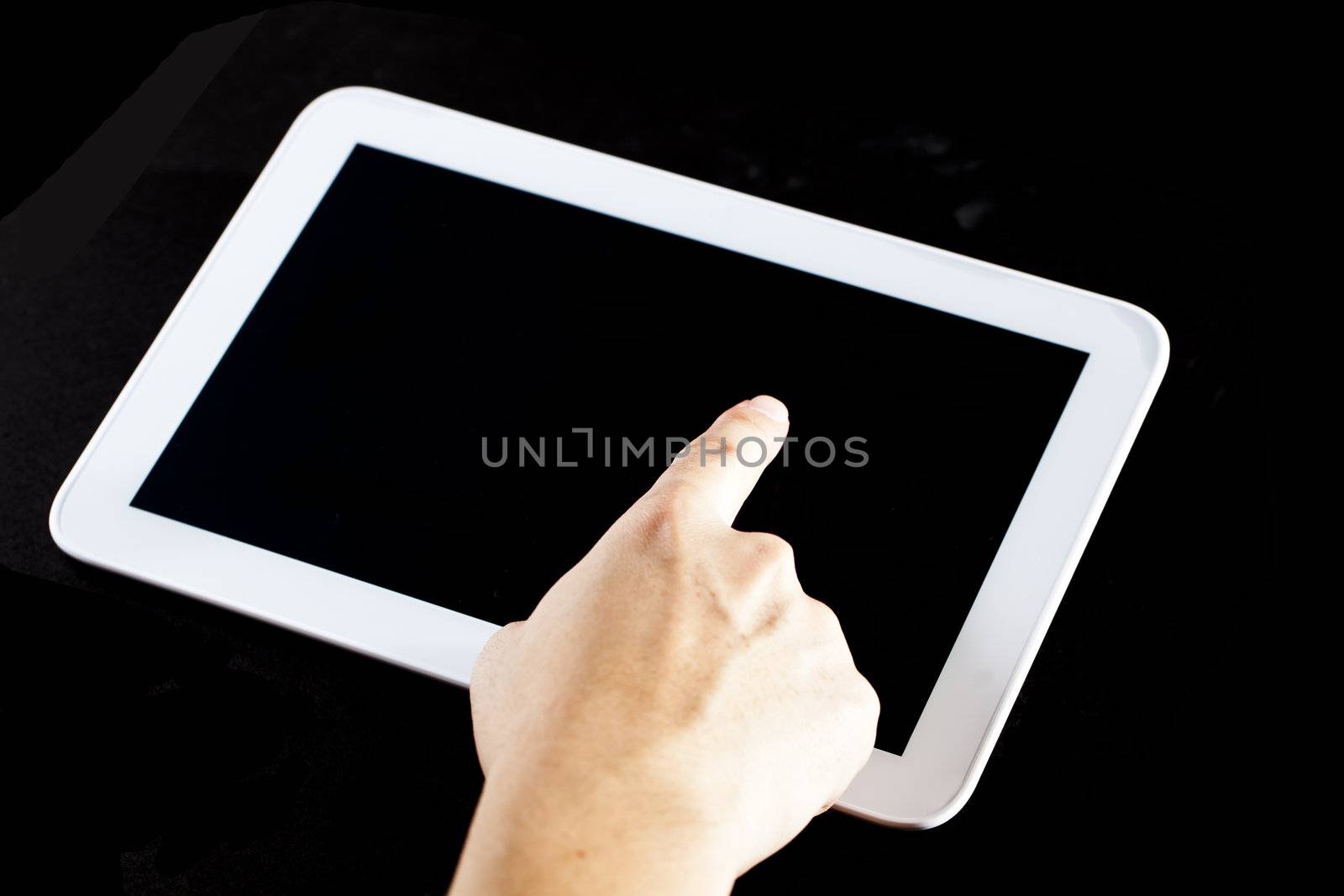 Human hand using blank touch screen device