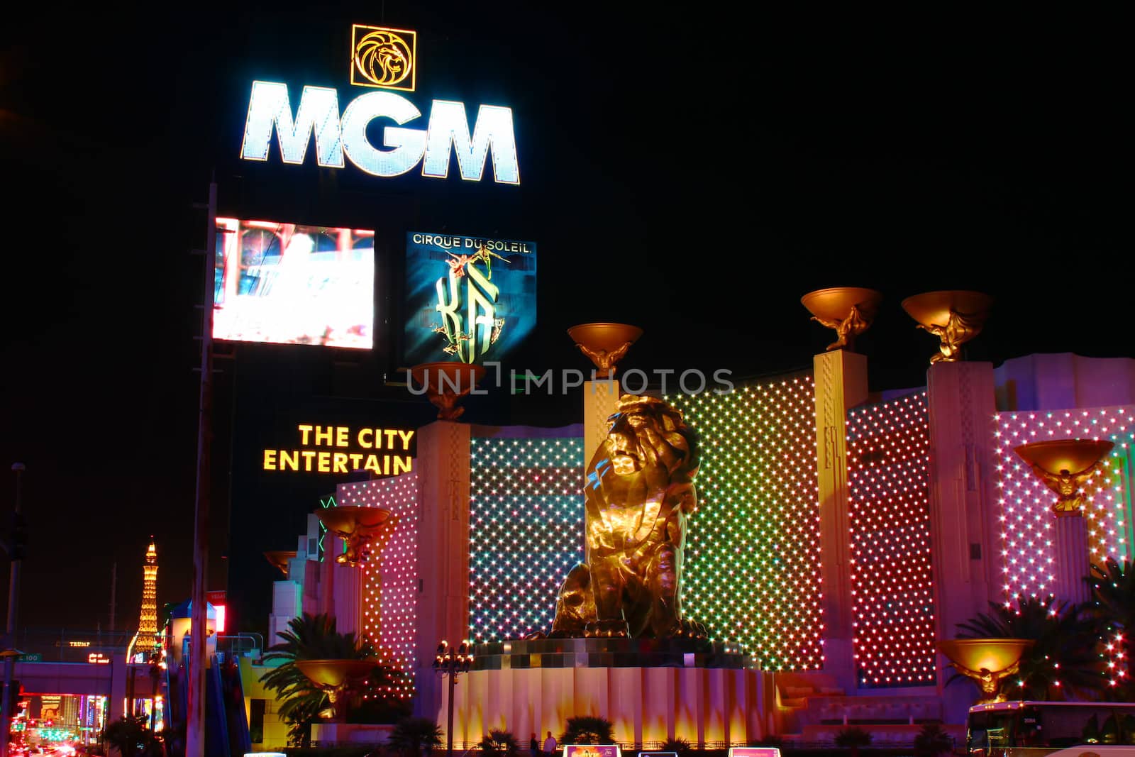 Las Vegas, USA - October 29, 2011: The MGM Grand Las Vegas is one of the largest hotels in the world.  The main sign on Las Vegas Boulevard and the bronze Leo the Lion statue are seen here.