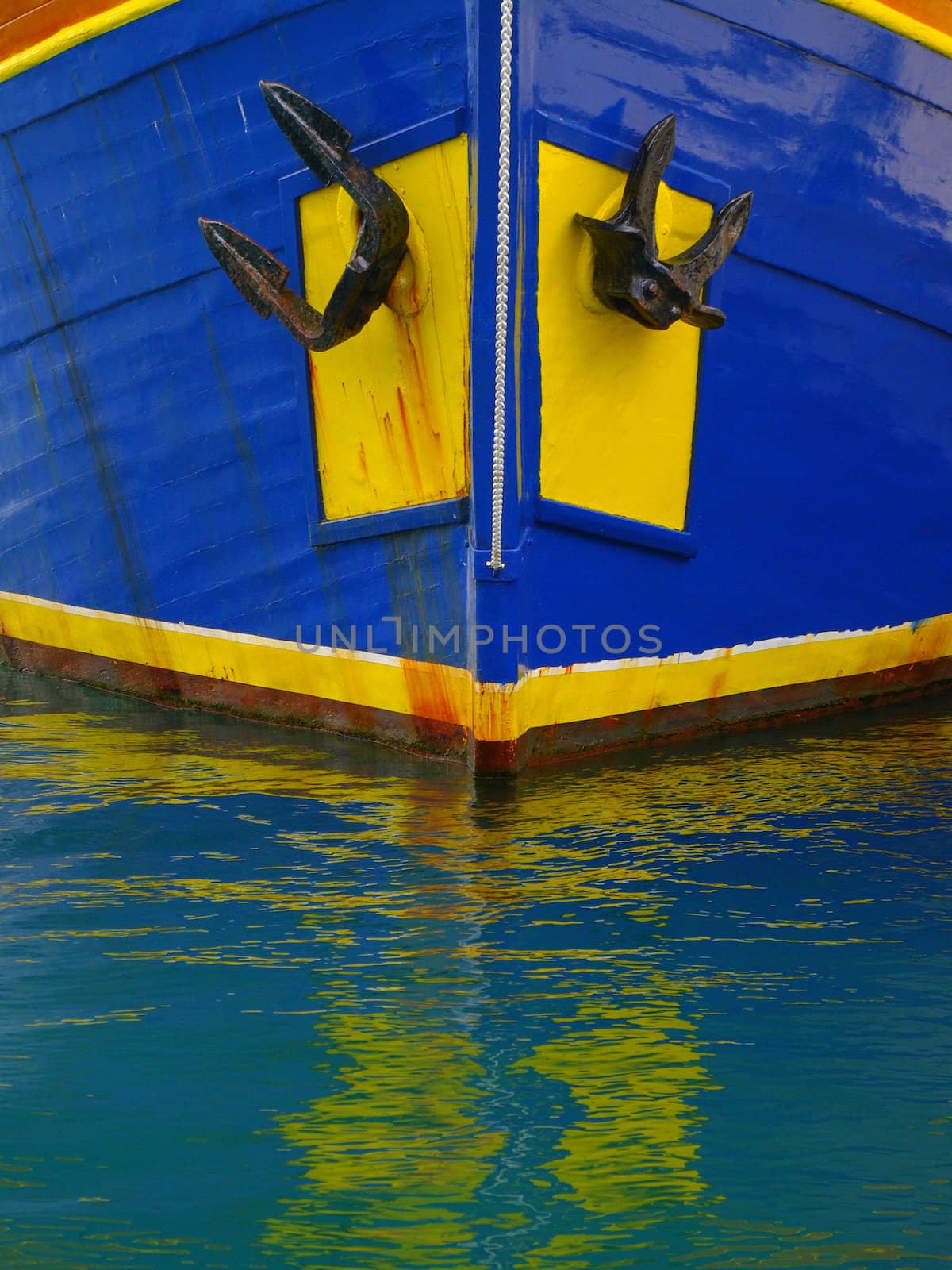 wooden ship bow with reflection