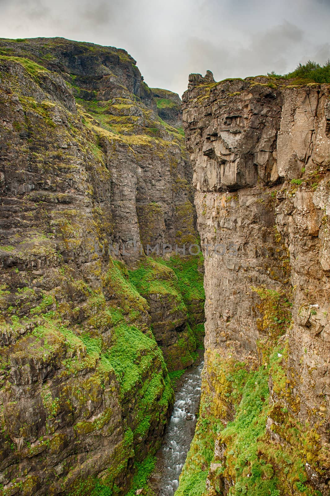 Canyon leading to Glymur, the highest of the Icelandic waterfalls. It is located on the west of the island. 