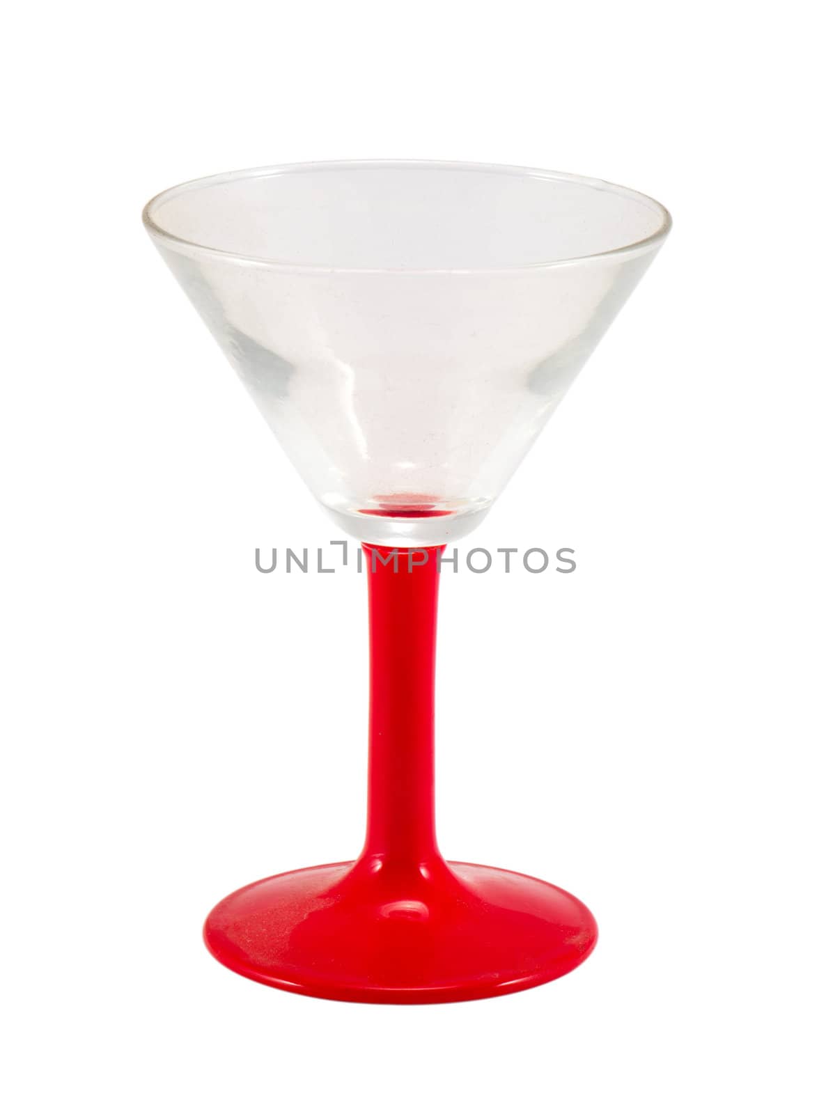 retro elegant empty martini glass tumbler water-glass with red handle isolated on white background