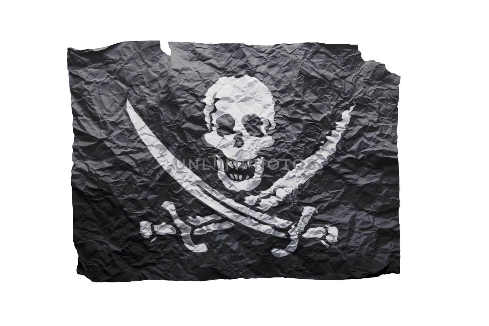 Old piece of paper, pirate flag isolated