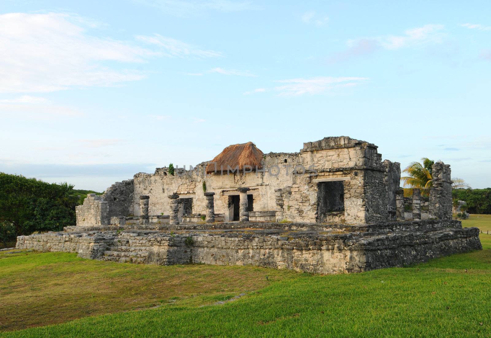 Ancient Mayan Ruins named Temple of the Descending God in Tulum, Mexico