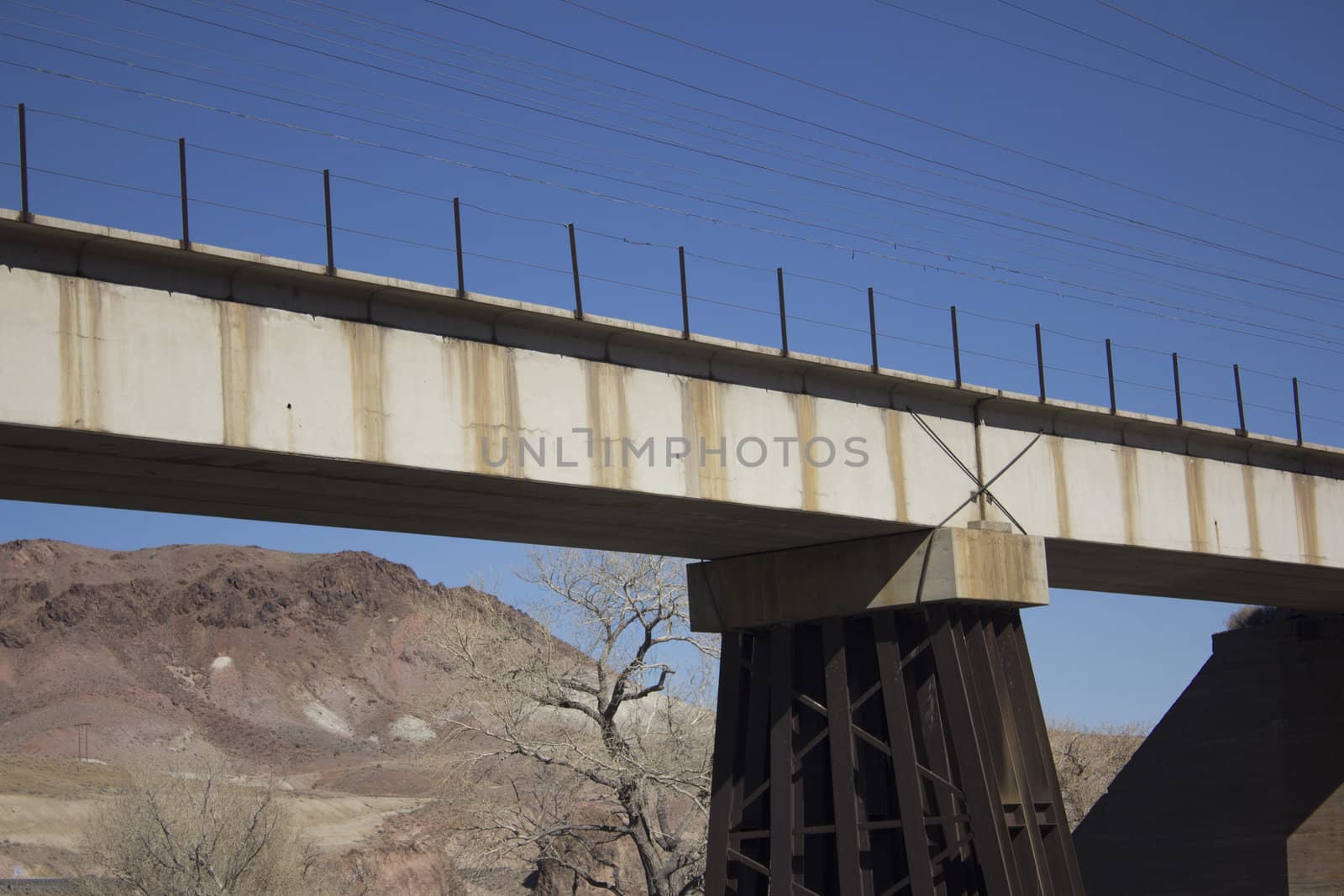 An old train bridge crossing teh truckee river in western nevada