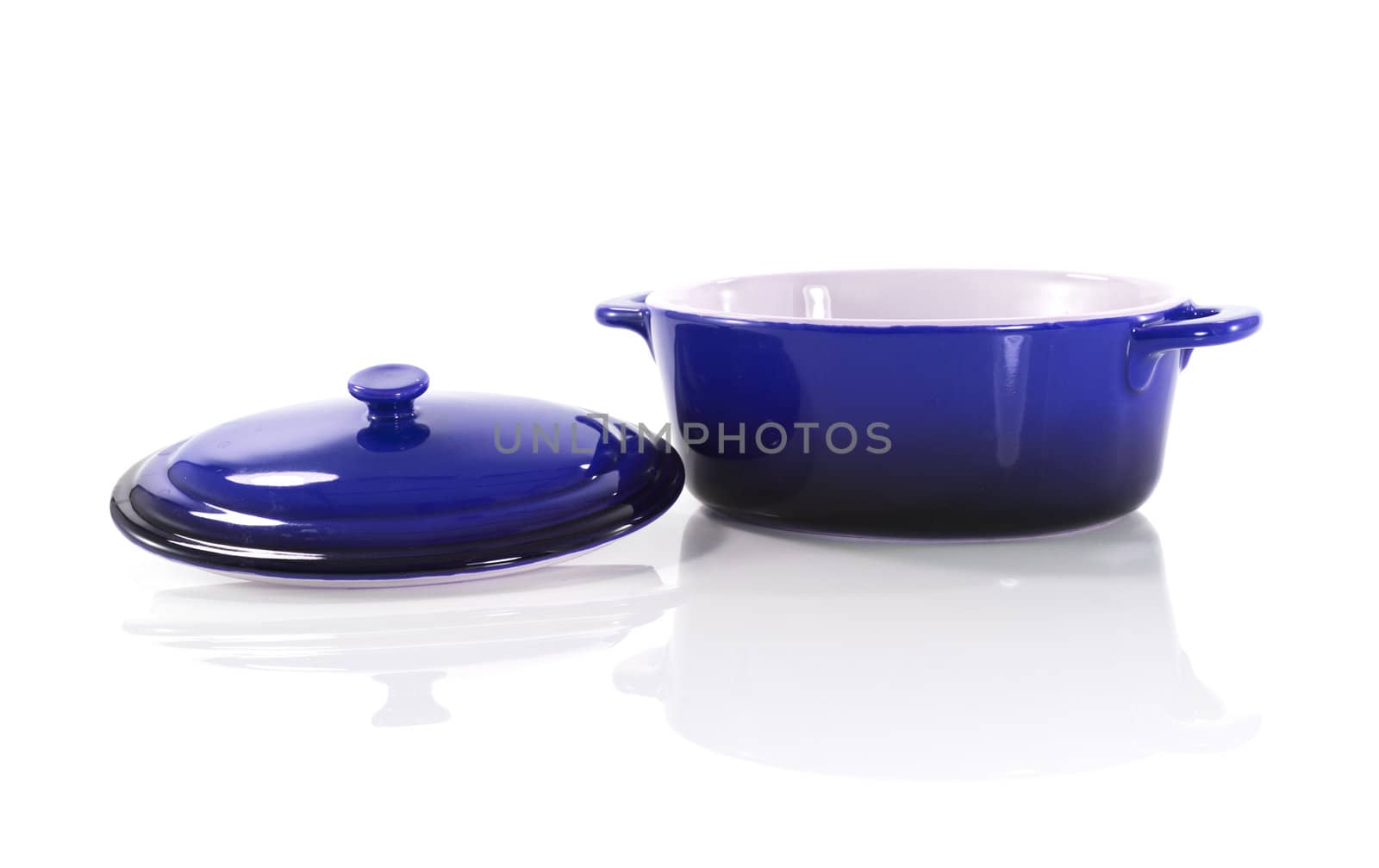blue frying pan isolated on white