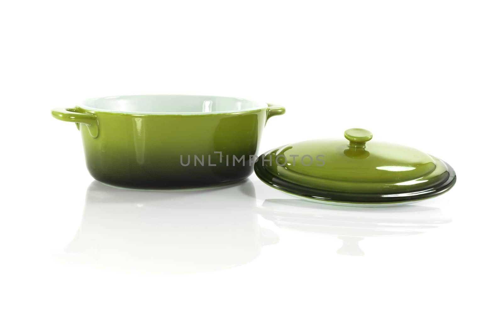 green frying pan isolated on white