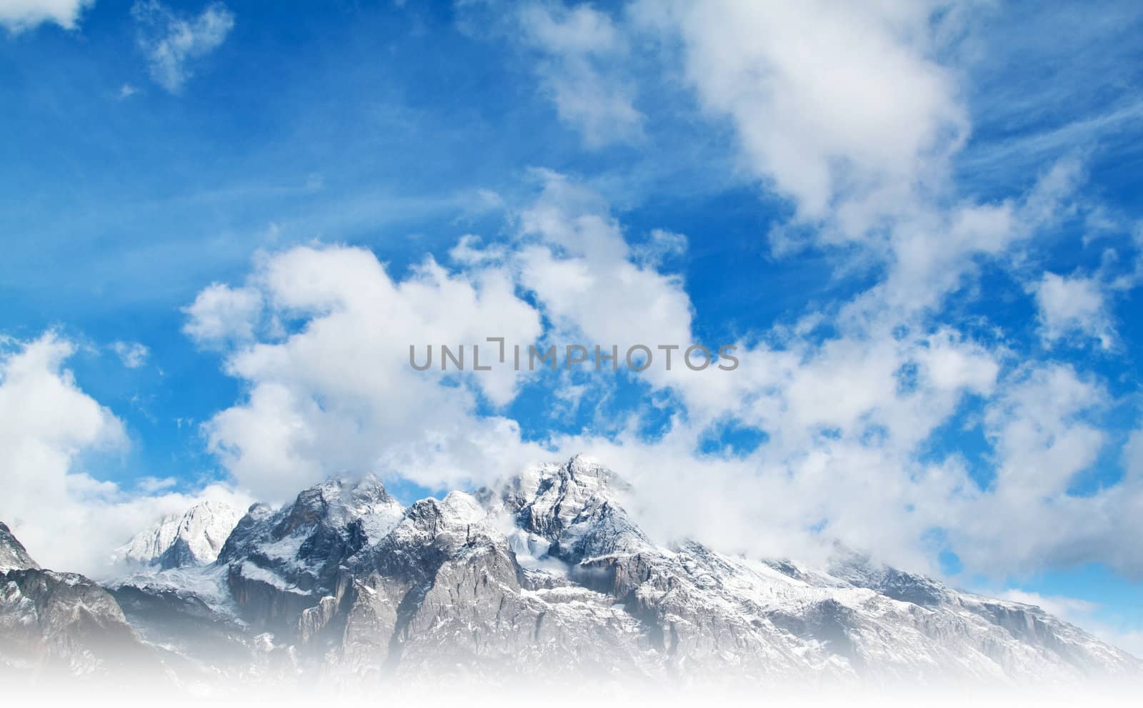 Beautiful landscape snow mountain with blue sky