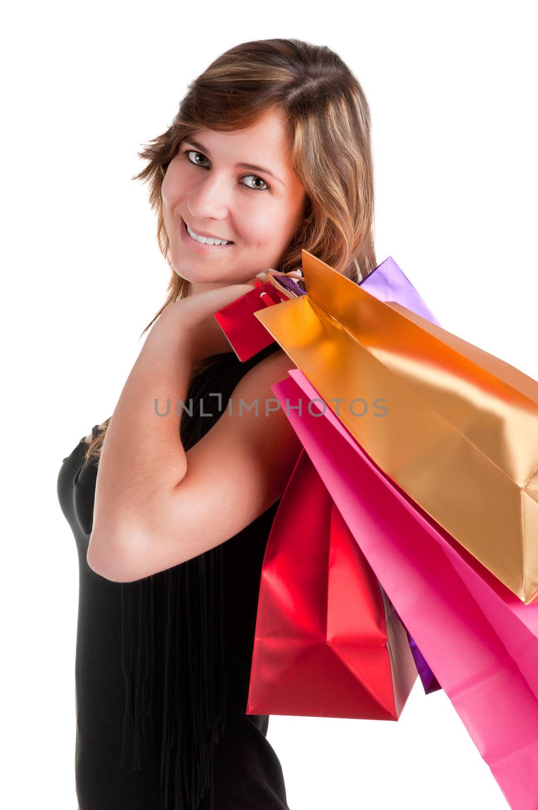 Woman Carrying Shopping Bags isolated in a white background