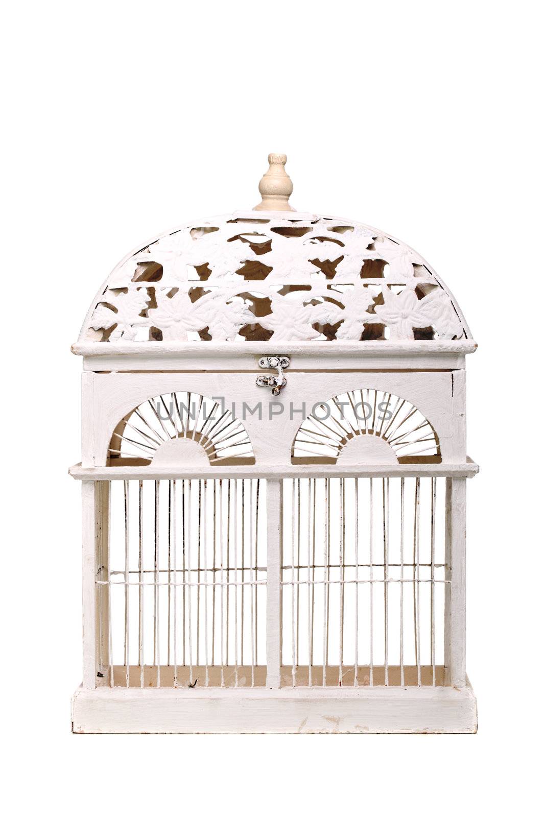 vintage bird cage isolated on white background