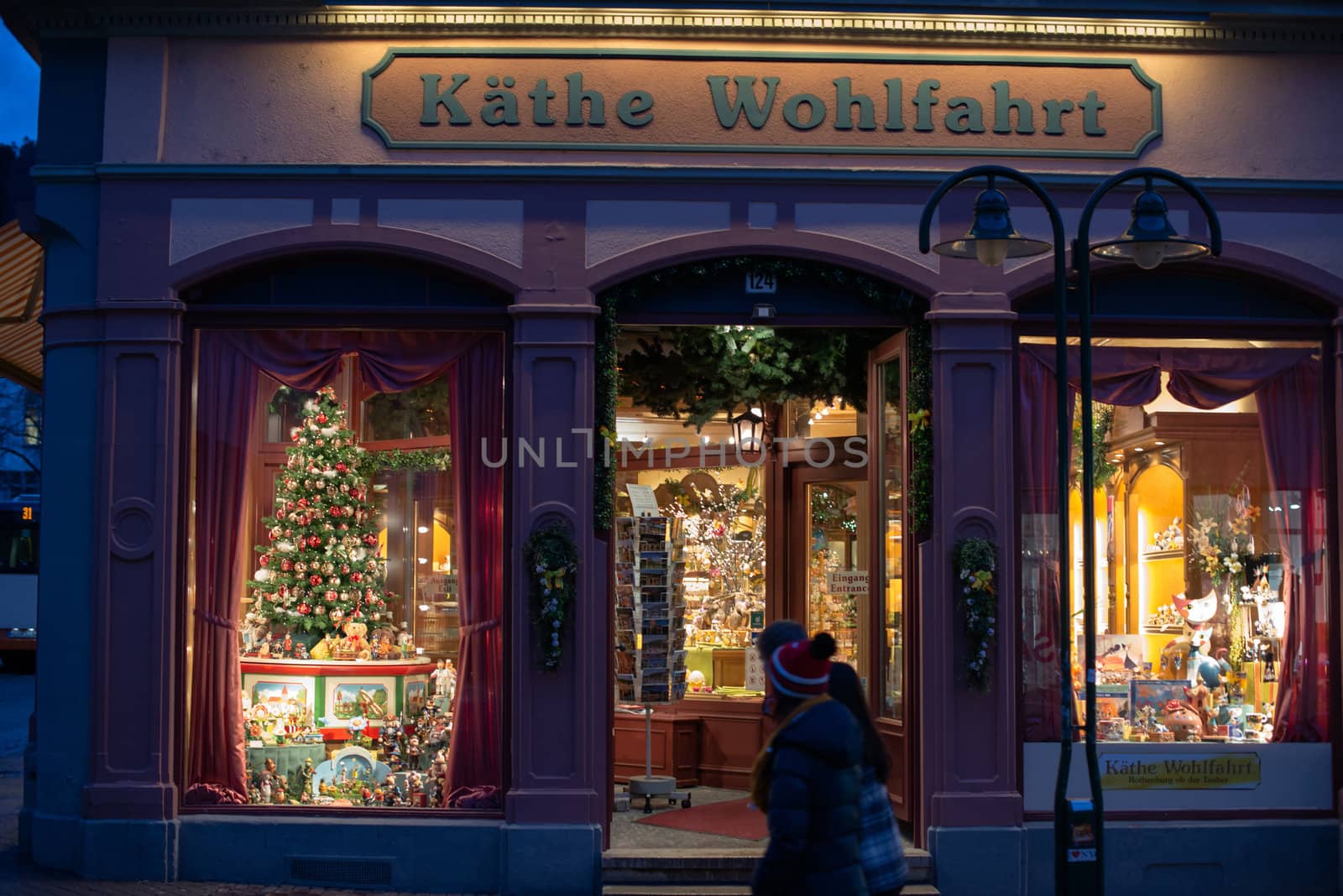HEIDELBERG, GERMANY - FEBRUARY 2, 2013: The popular Käthe Wohlfahrt store in the centre of Heidelberg, Germany with its famous all year Christmas selection in the evening of February 2, 2013. Heidelberg is a well-known tourist attraction due to its old history and beautiful location at the Neckar river.