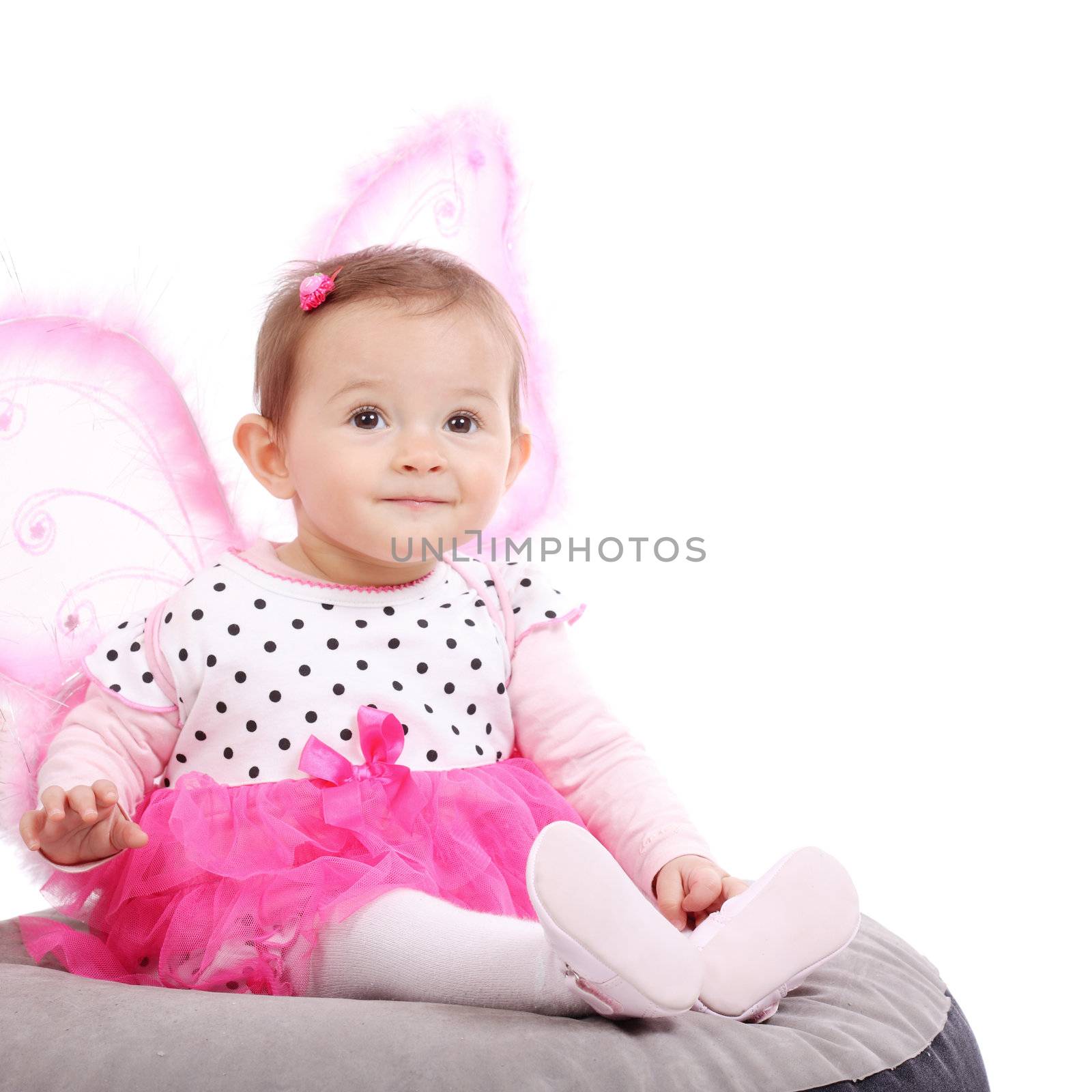 cute little baby girl in pink butterfly outfit