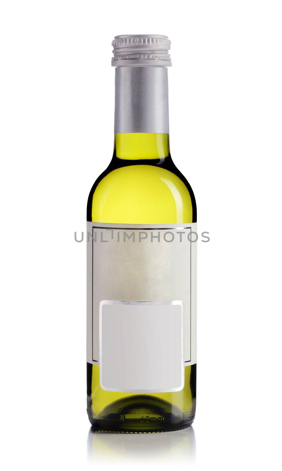 white wine bottle with empty label, isolated on white