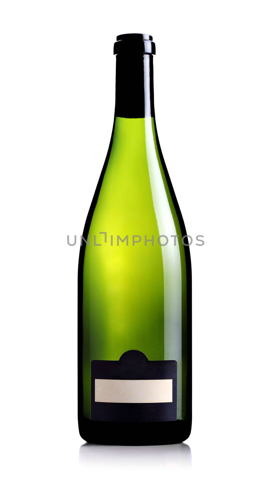 white wine bottle with empty label, isolated on white