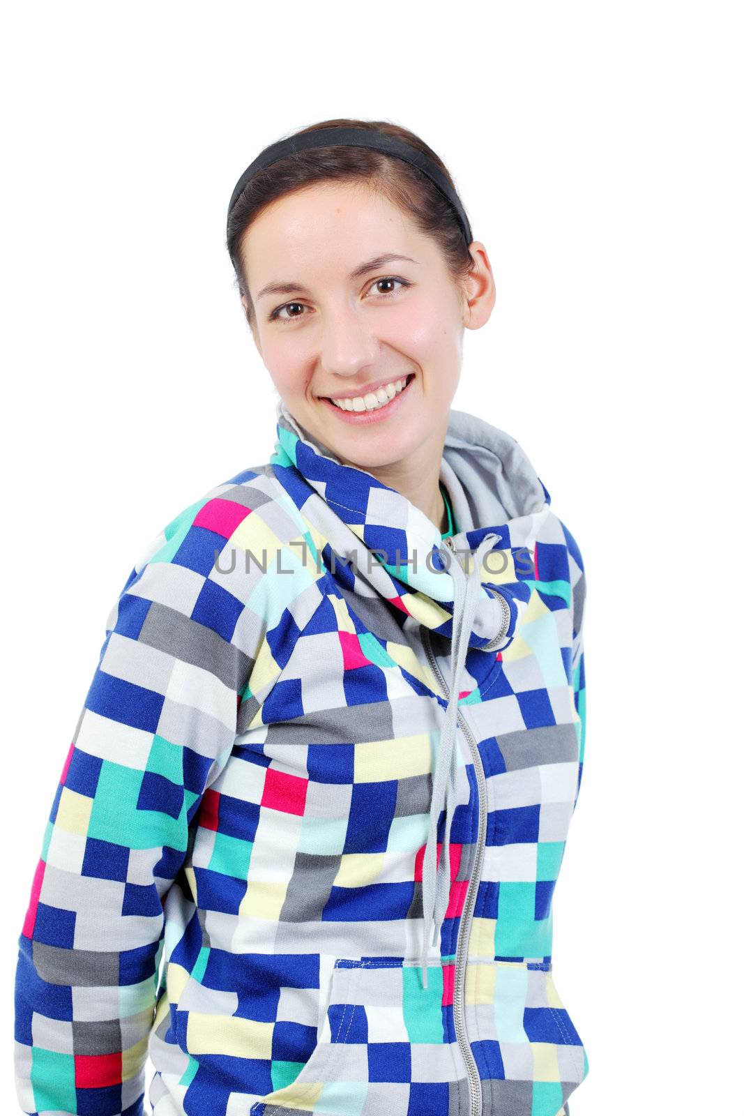 smiling happy girl, isolated on white background