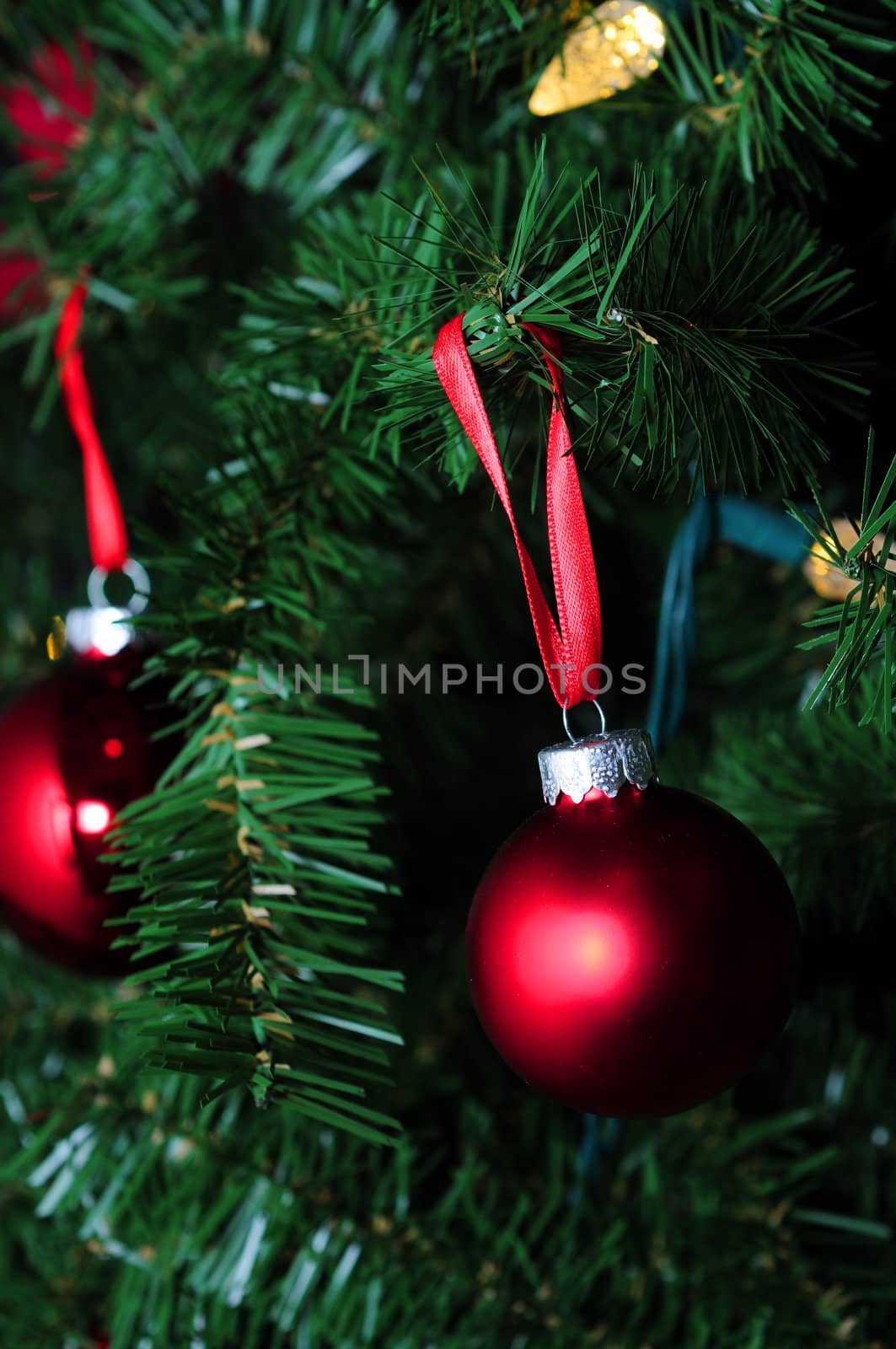 Red glass balls for Christmas tree decorations for the winter holidays