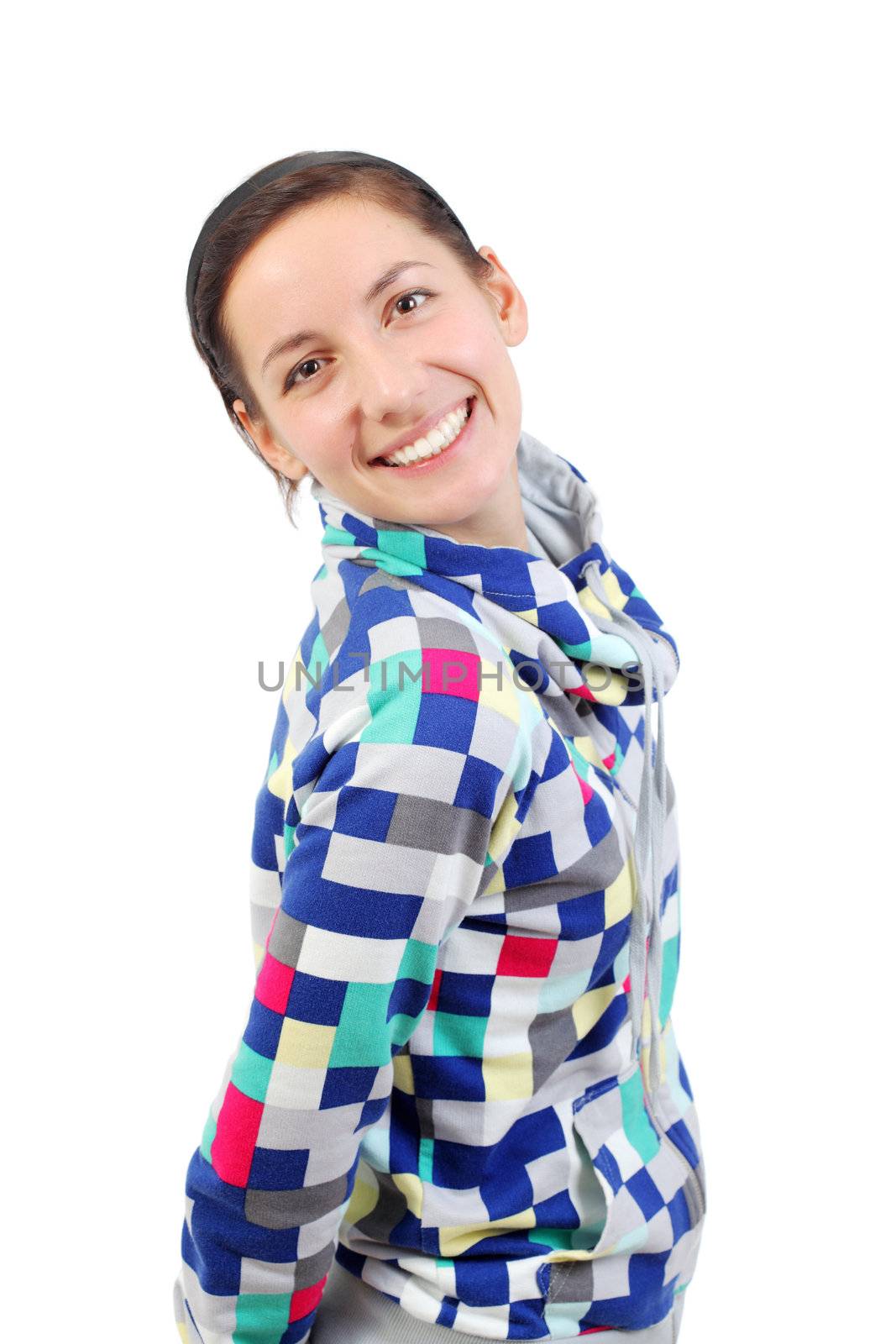 smiling happy girl, isolated on white background