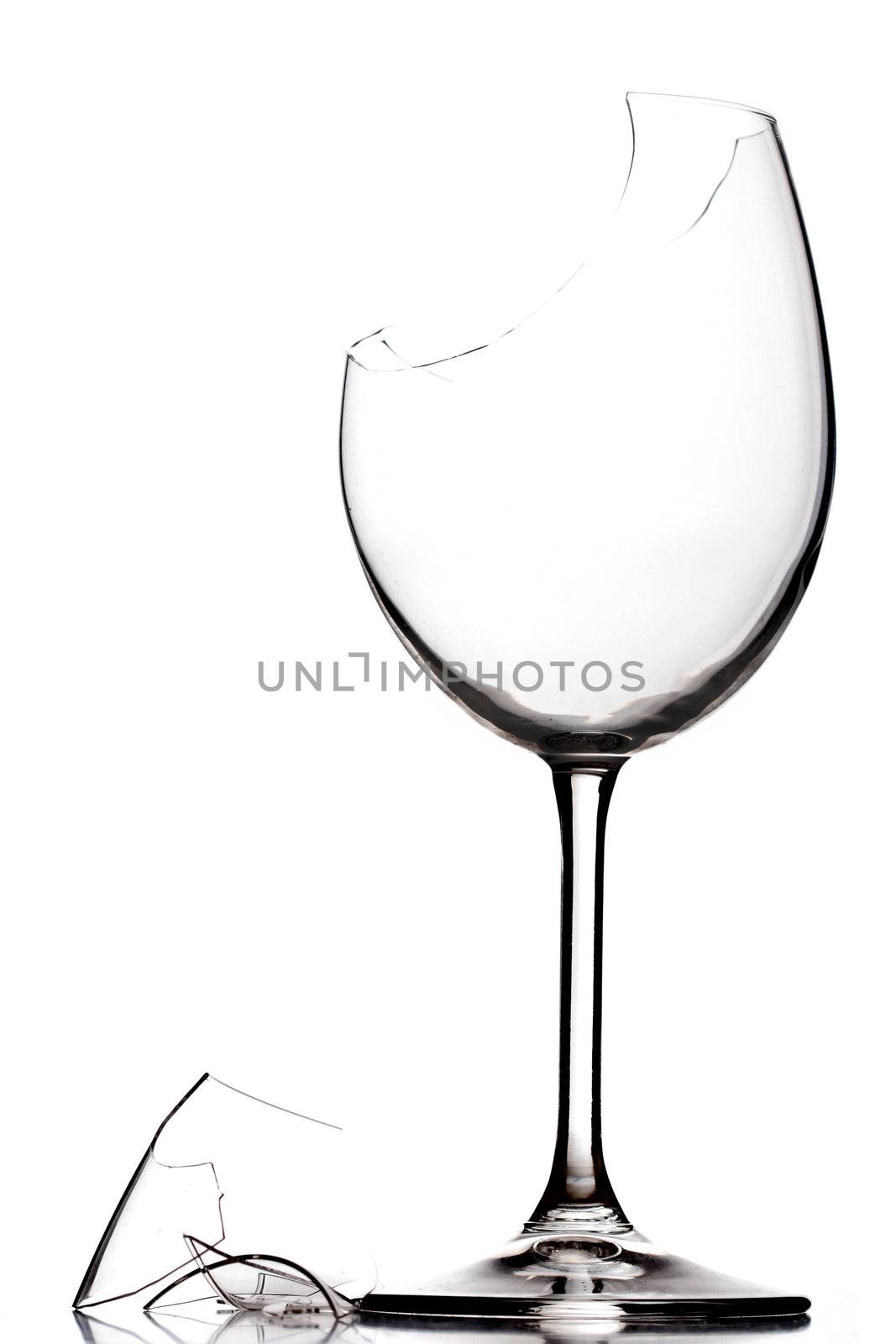 broken crystal wine glass, isolated on white