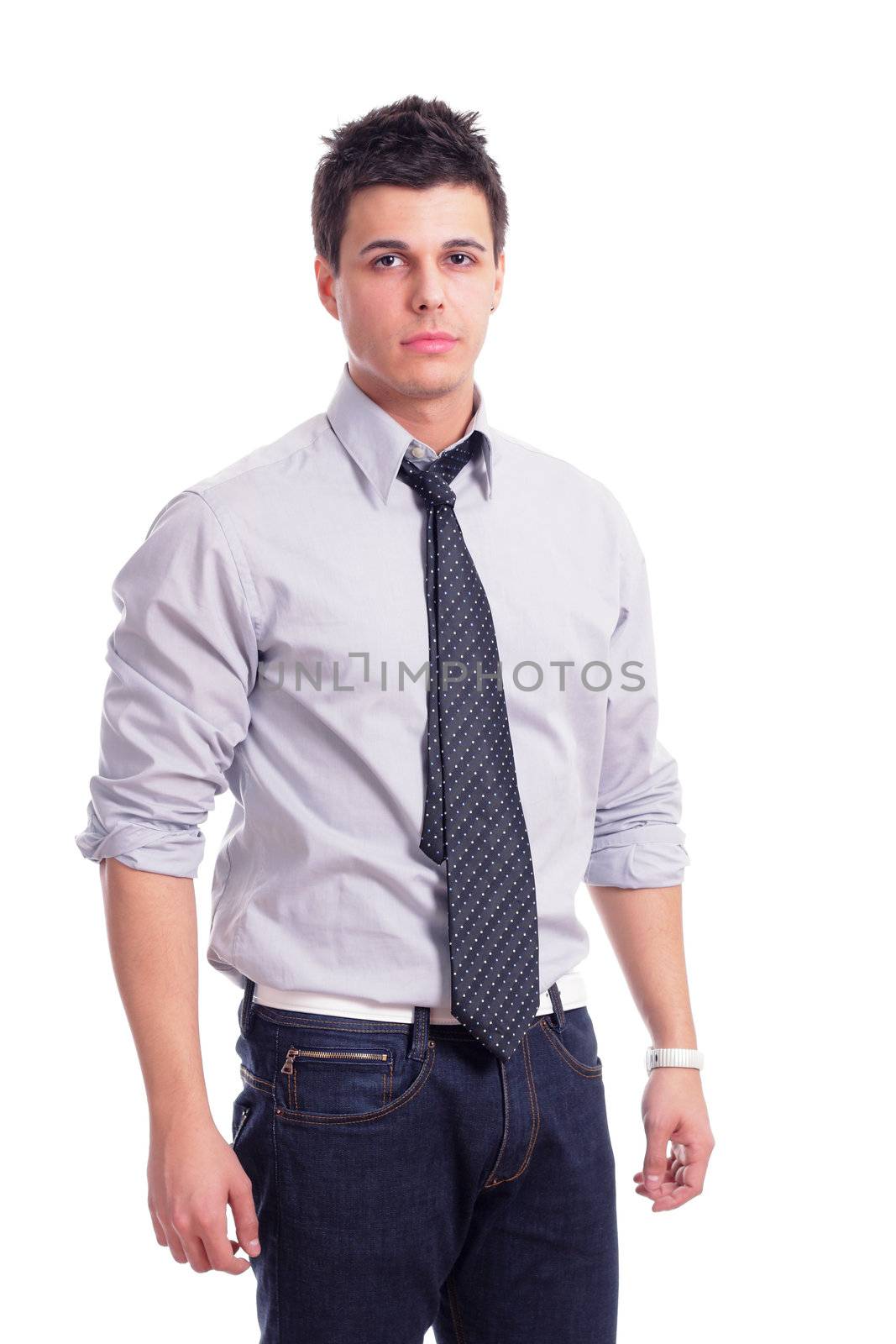 young businessman posing isolated on a white background