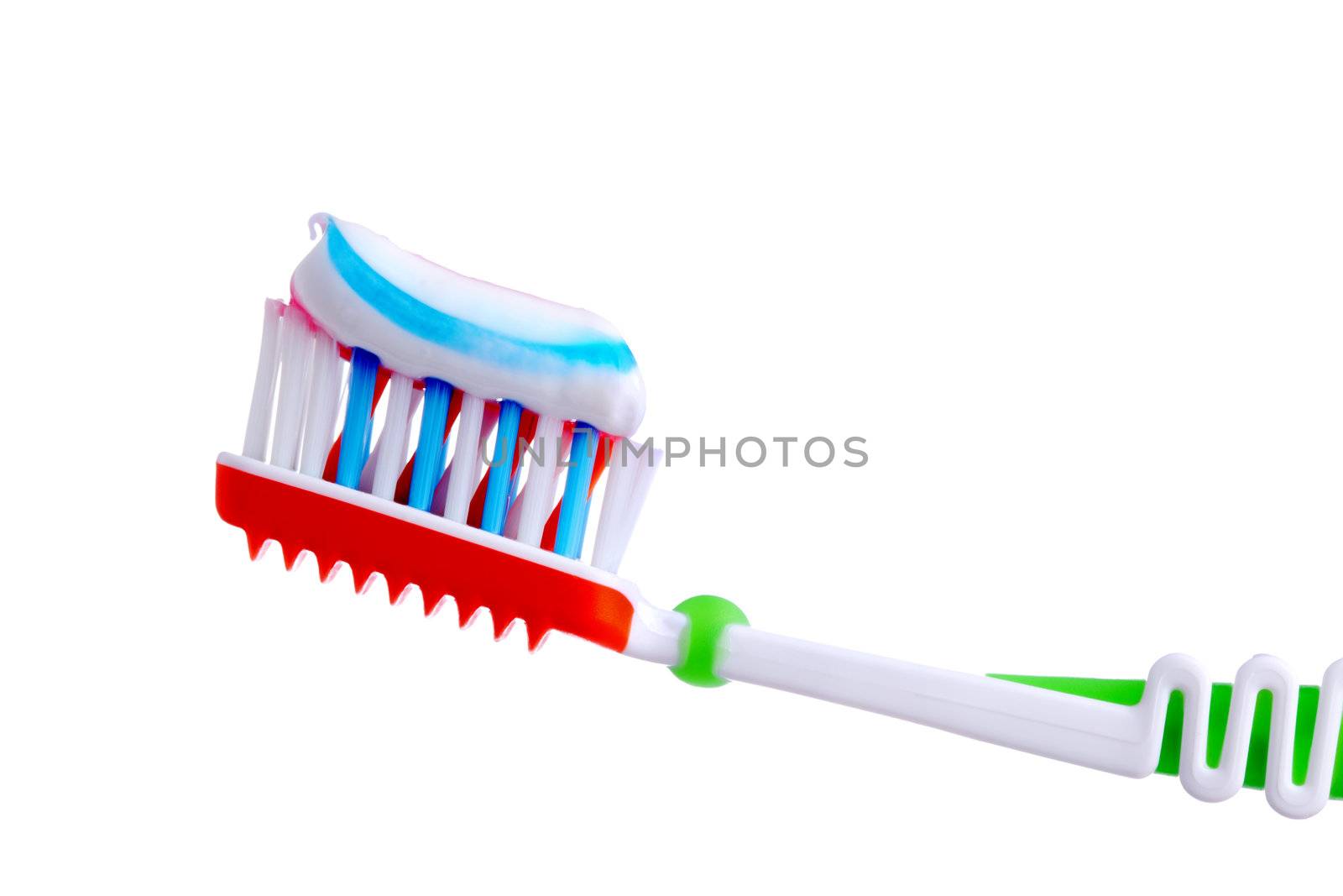 toothbrush with toothpaste isolated on white background