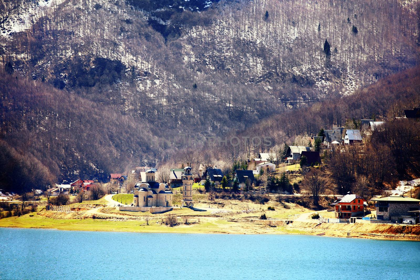 view of the church in Mavrovo, Macedonia