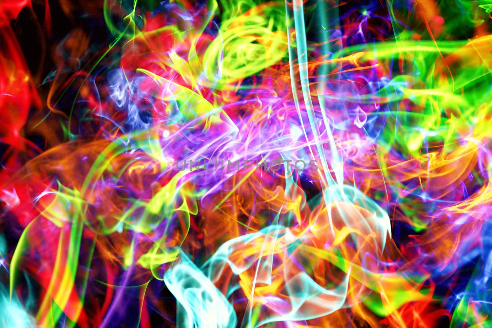 abstract multicolored smoke against black background