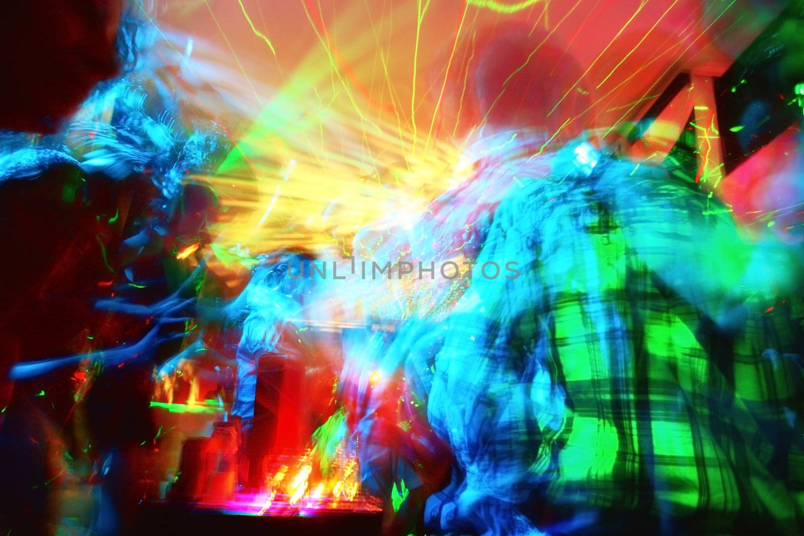 discotheque party, abstract colors and people