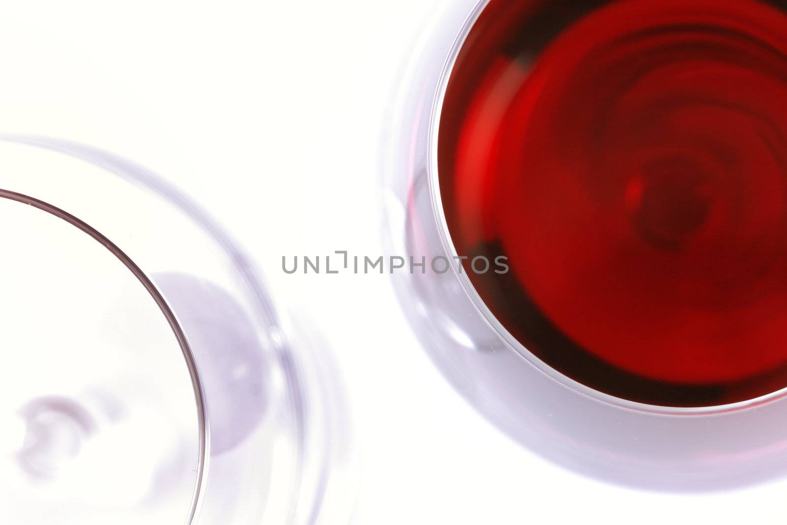 abstract red wine glasses shot from above