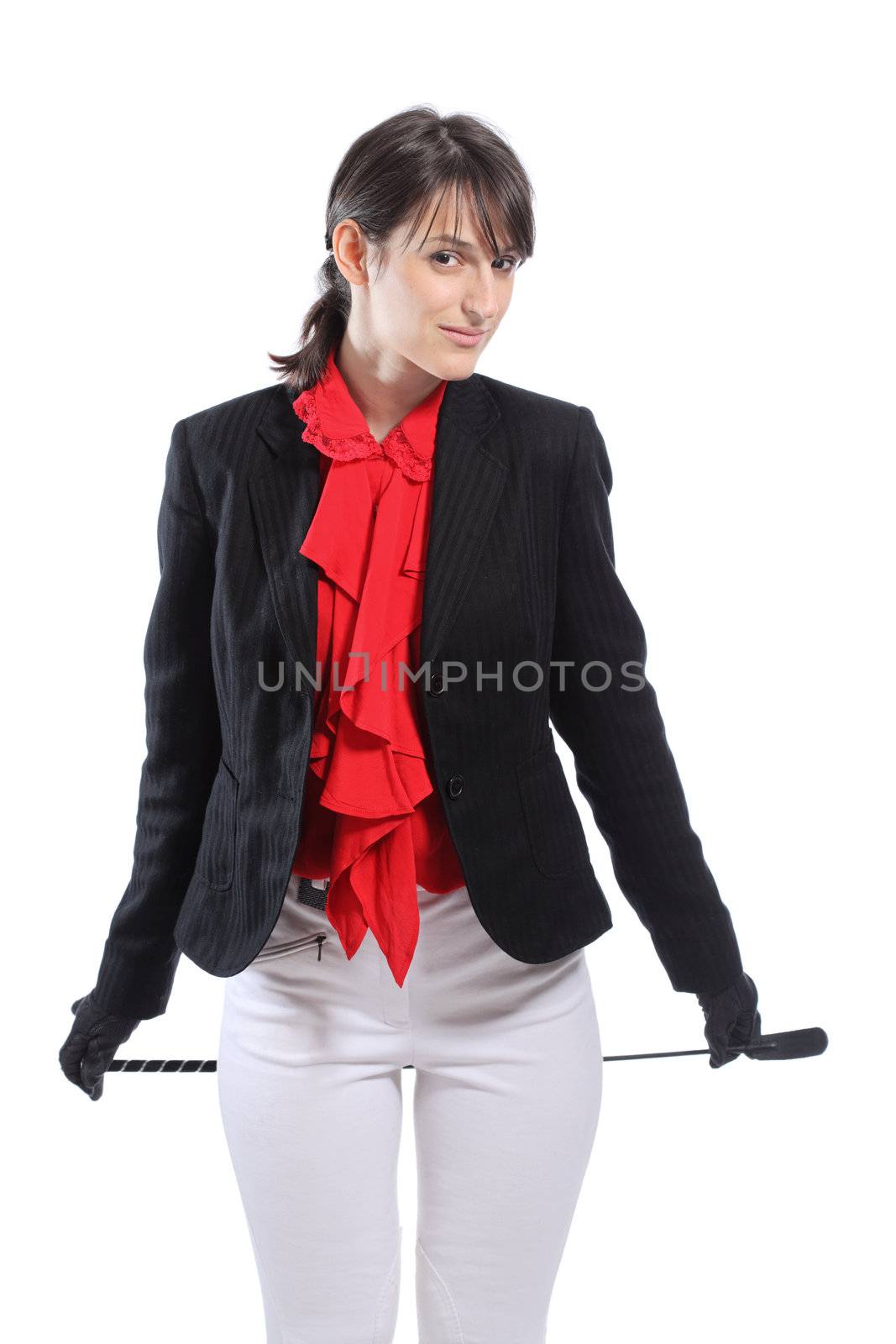 female horseback rider isolated on white background