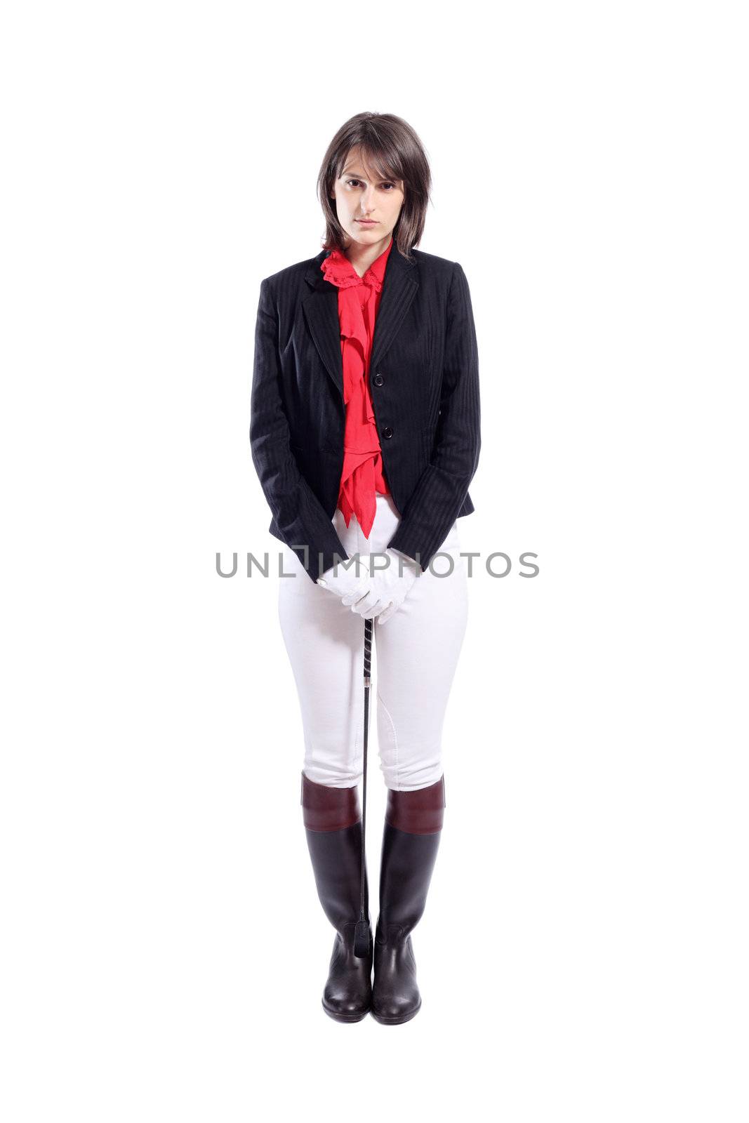 female horseback rider isolated on white background