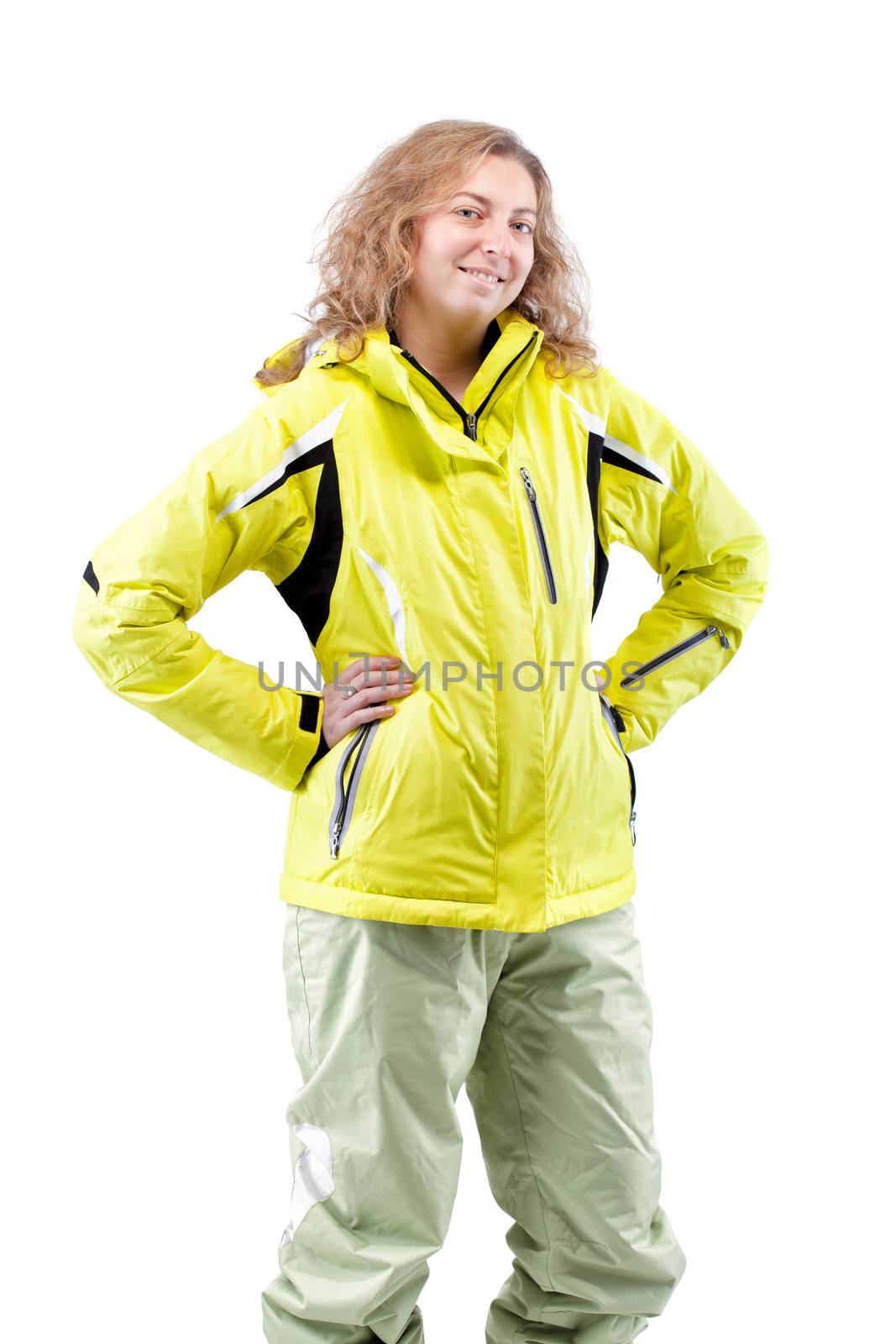 female skier portrait isolated on white background