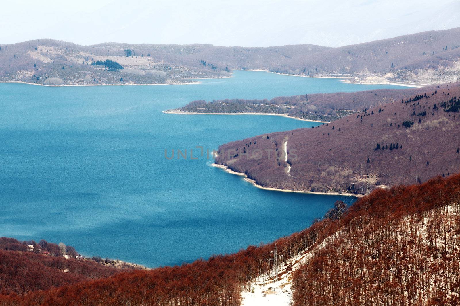 winter landscape - Mavrovo Lake, National Park Mavrovo, Macedonia