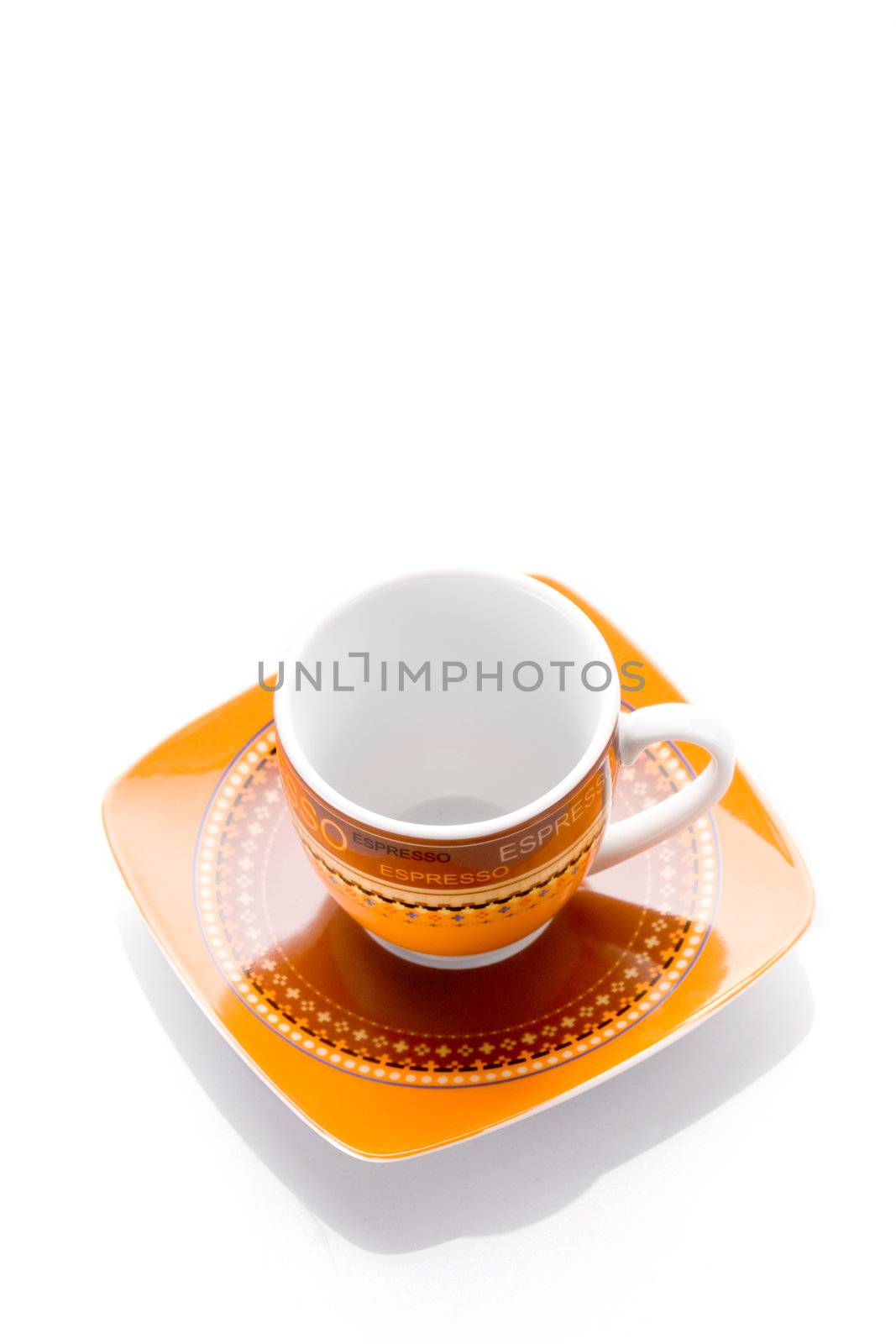 empty orange cup of coffee, isolated on white
