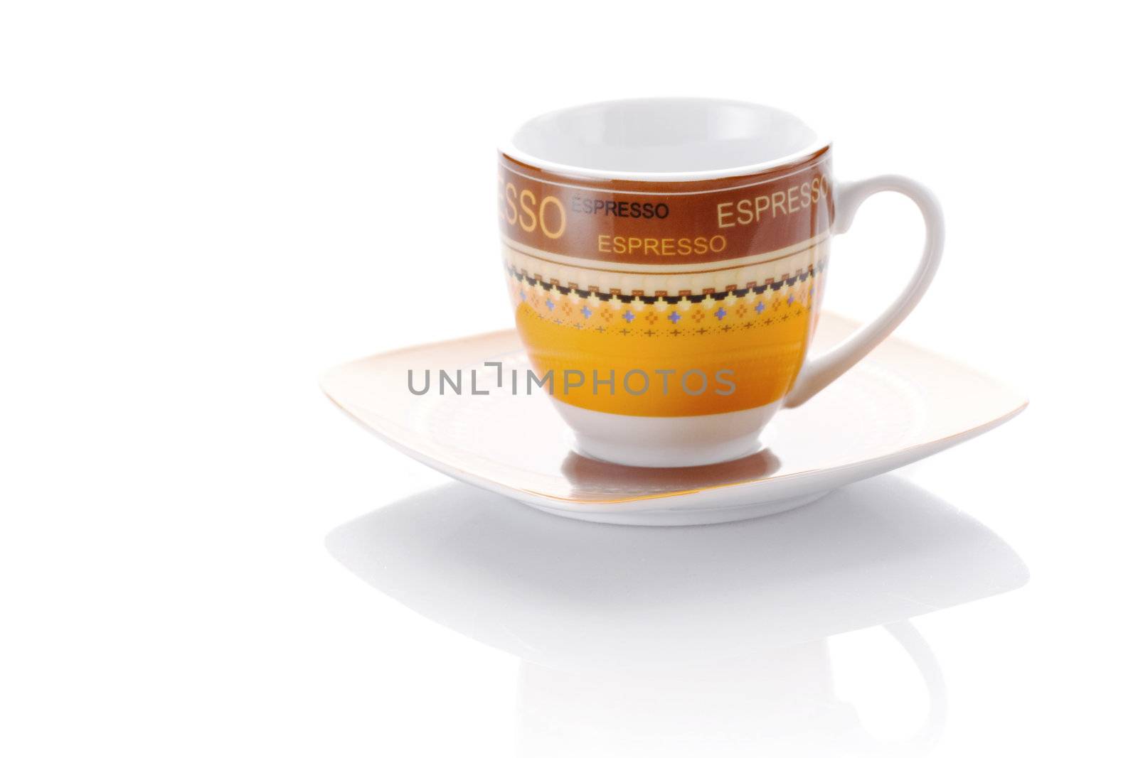 empty orange cup of coffee, isolated on white