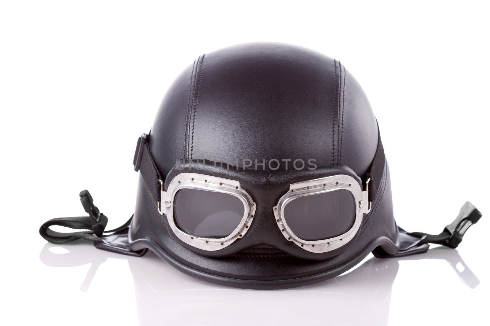 old-style us army motorcycle helmet with goggles