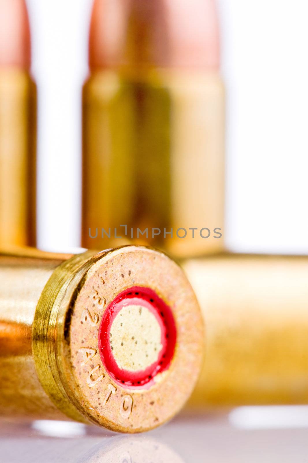 close up of bullets isolated on white