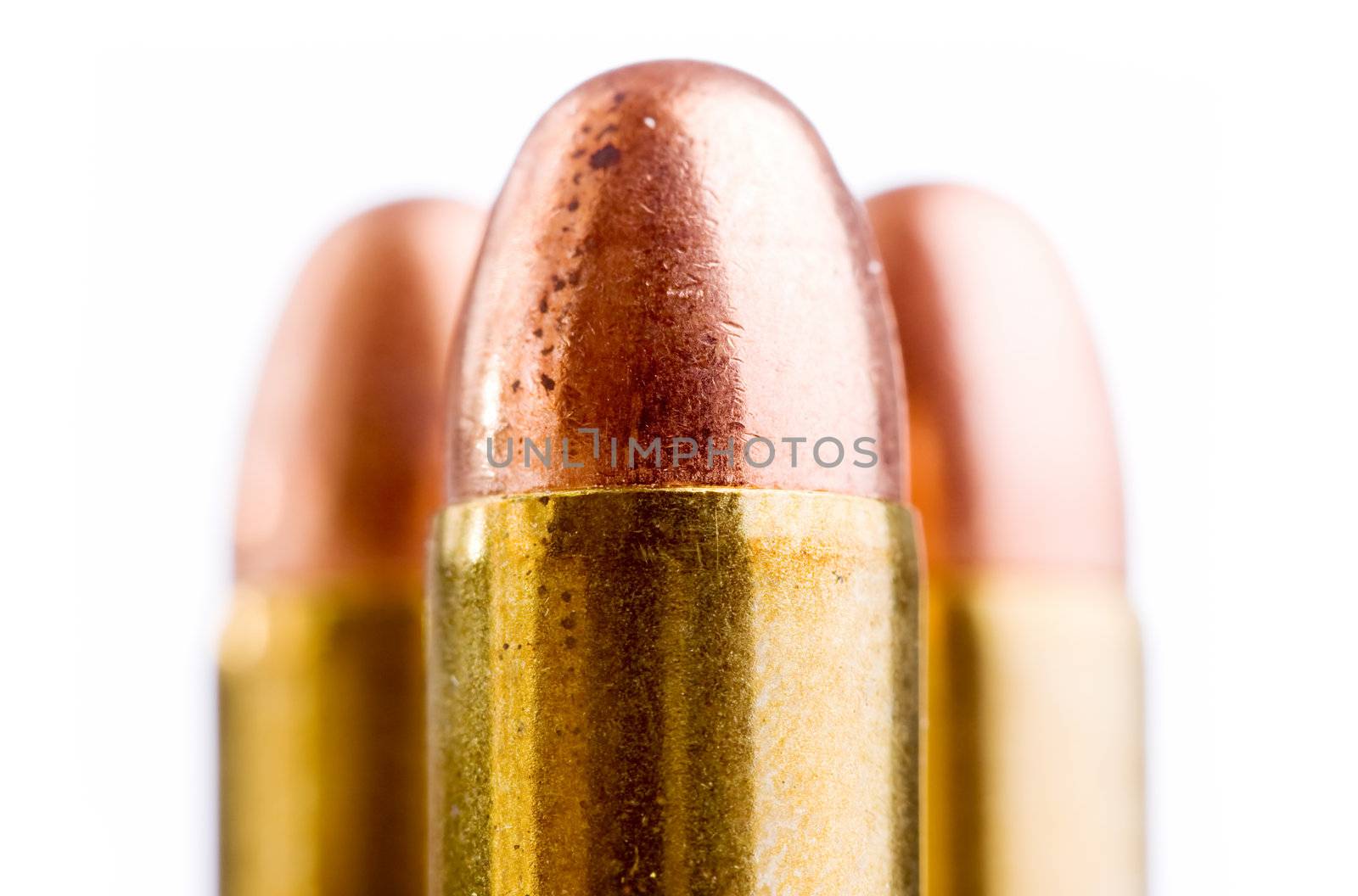 close up of bullets isolated on white