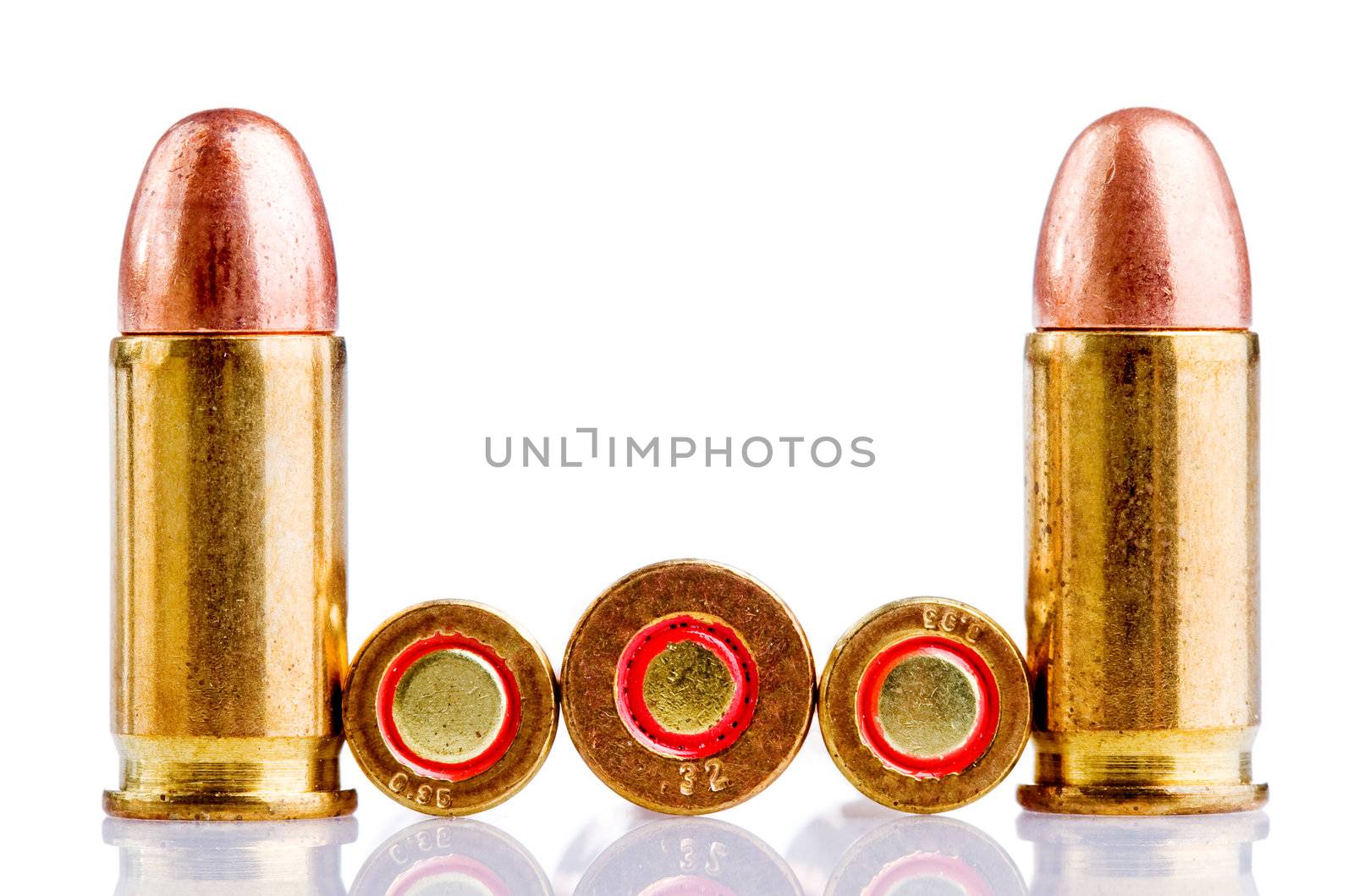 many different size bullets isolated on white