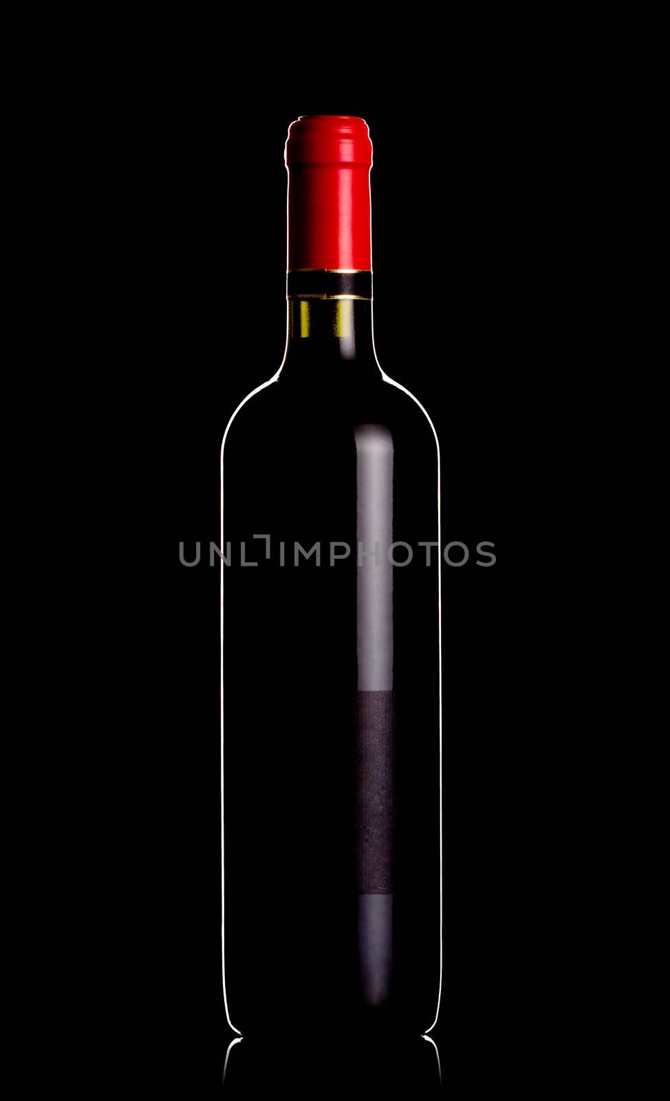 red wine bottle on black, backlit technique