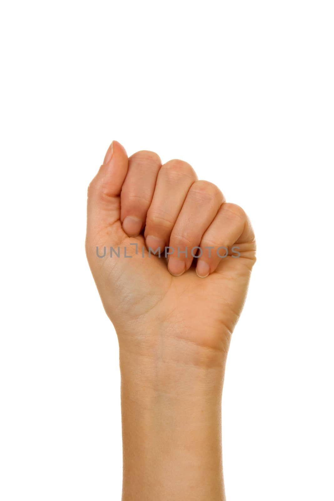 Finger spelling (hand alphabets) : Hand is spelling letter A over white background