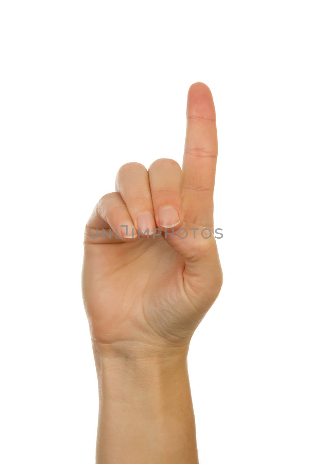 Finger spelling (hand alphabets) : Hand is spelling letter P over white background