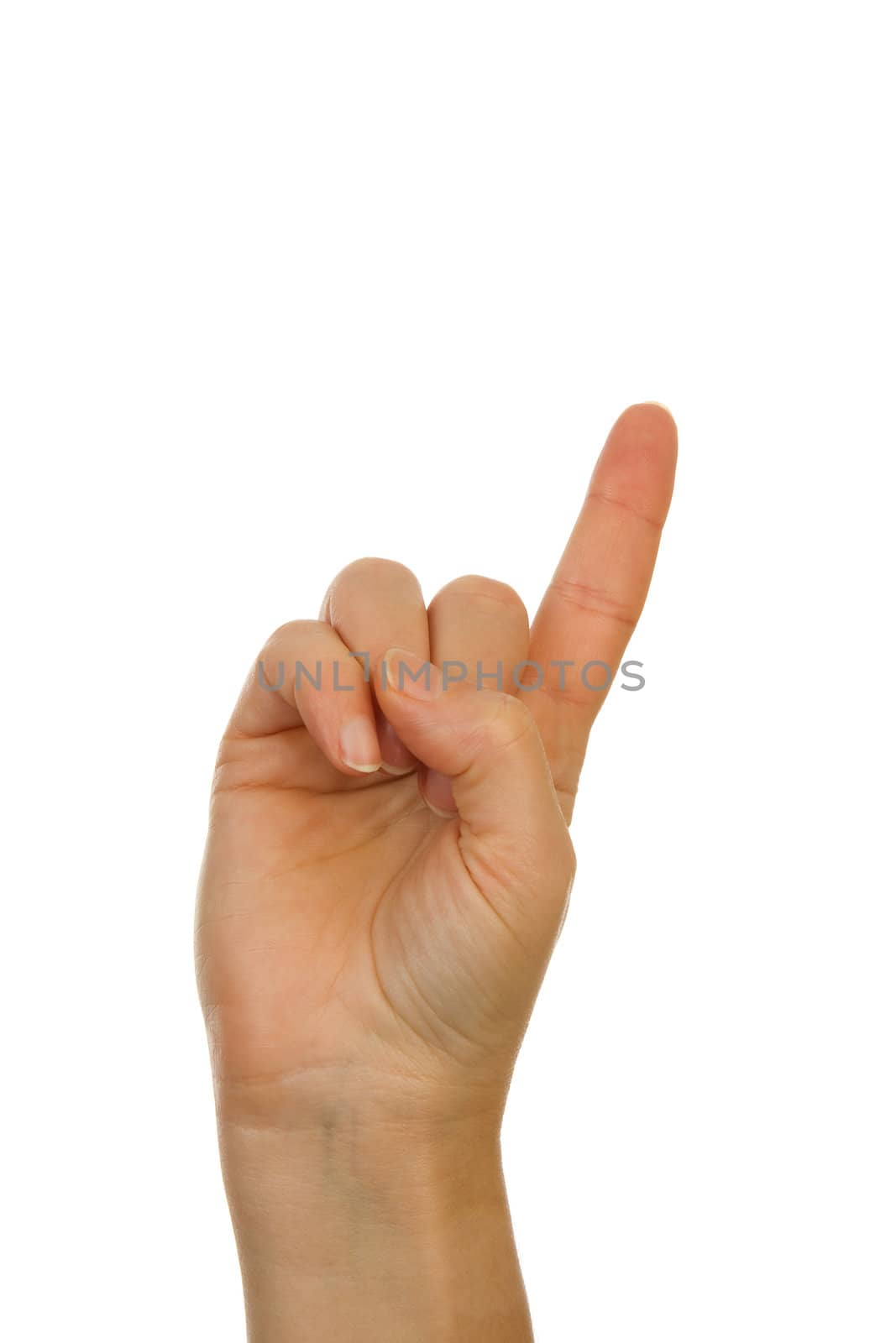 Finger spelling (hand alphabets) : Hand is spelling letter Z over white background