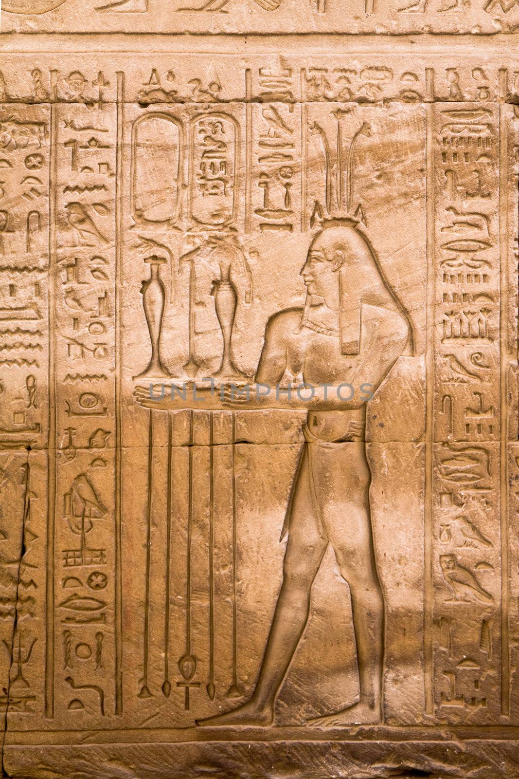 Closeup on ancient hieroglyphs in egyptian temple