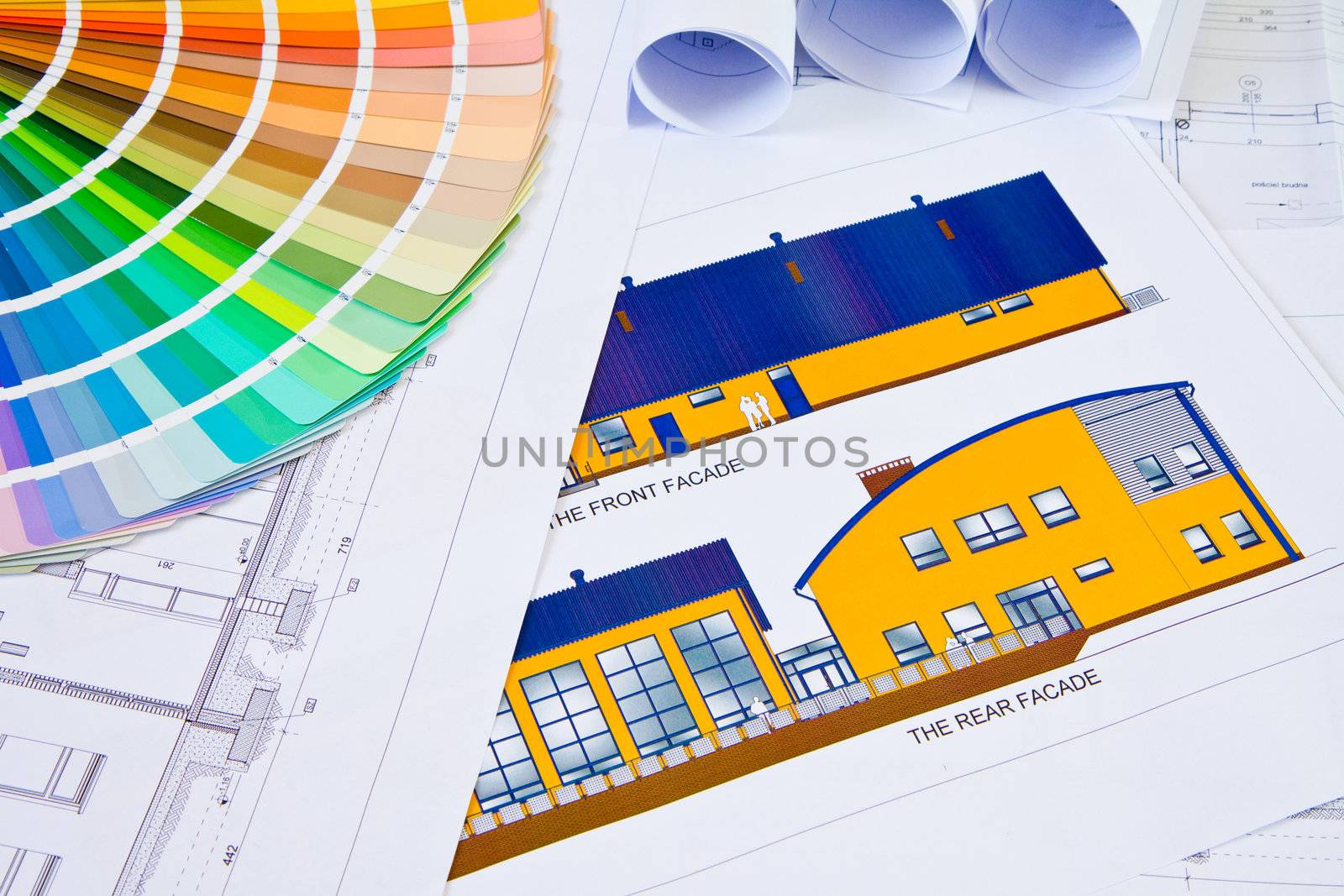 Palette of colors designs on architectural drawings