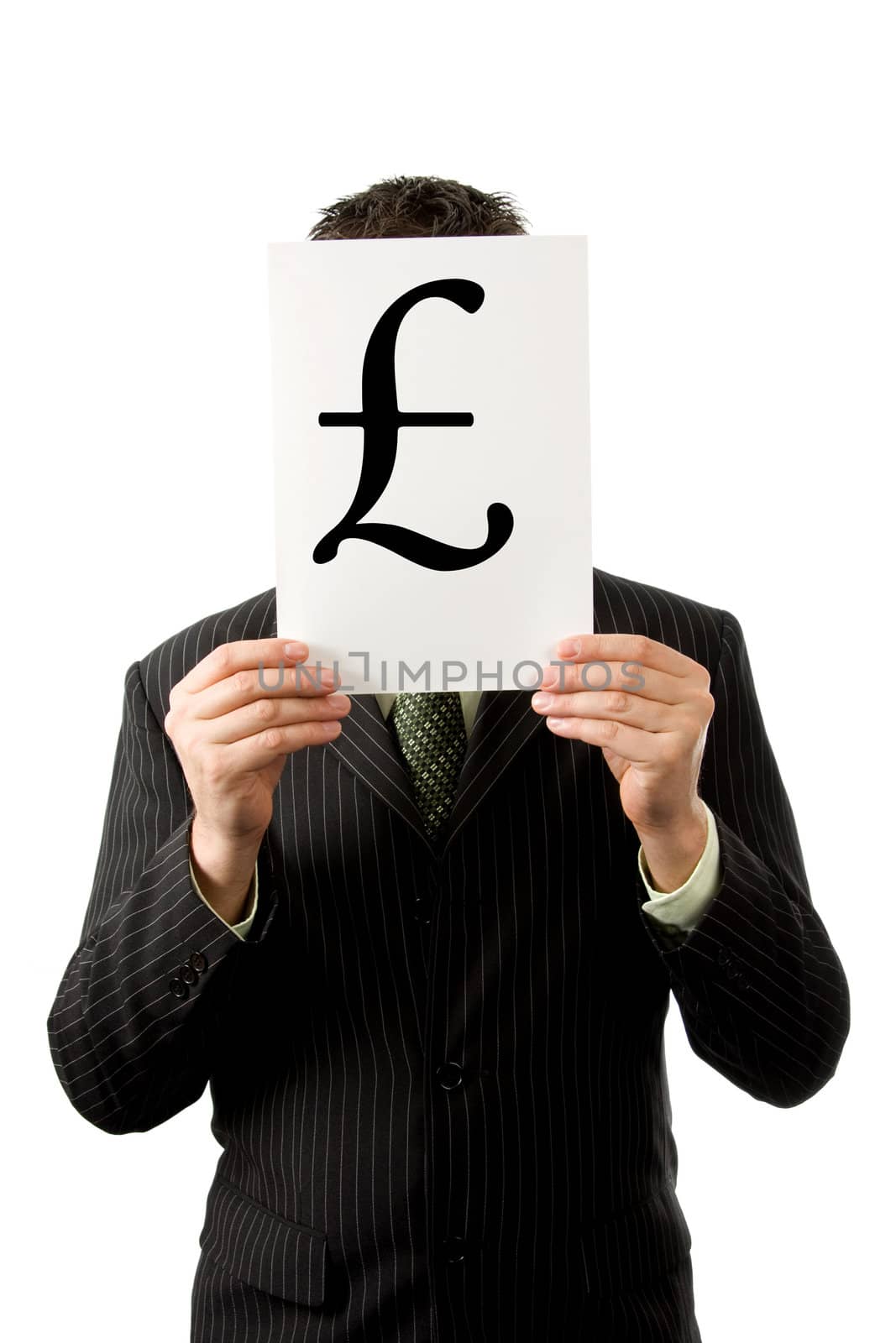 Businessman is holding a English pound sign