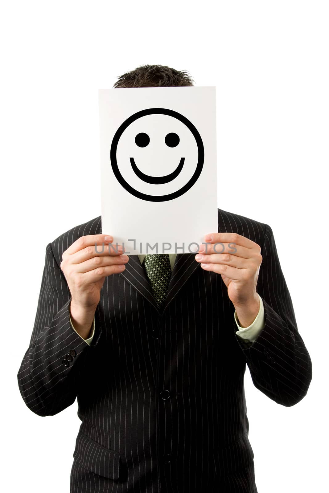 Businesman is holding a smilie