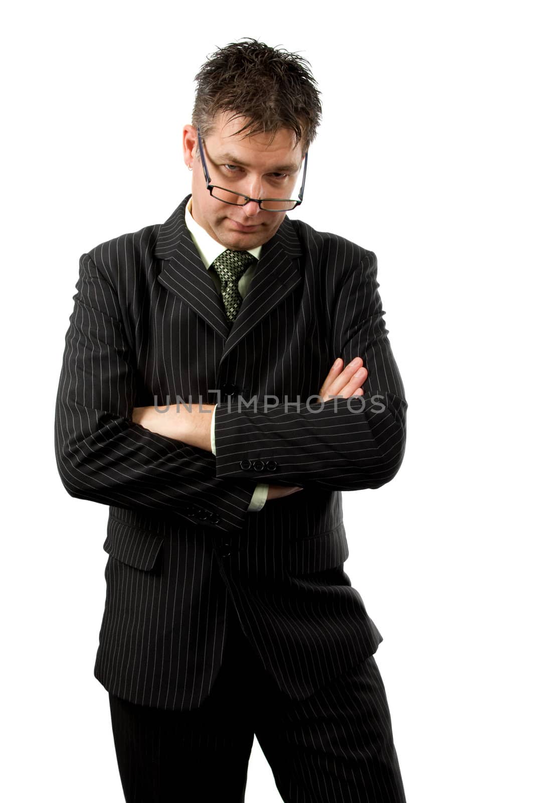 strict businessman isolated on white background