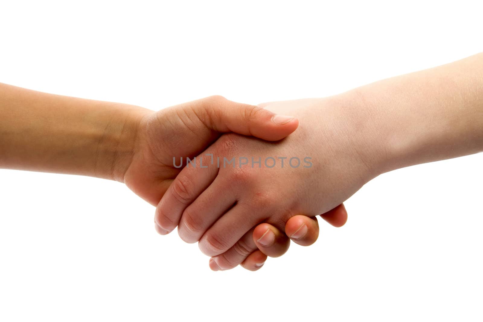 Kids handshake isolated on white background