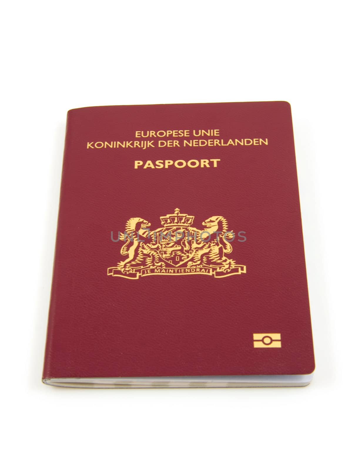 One Dutch passport isolated on white background